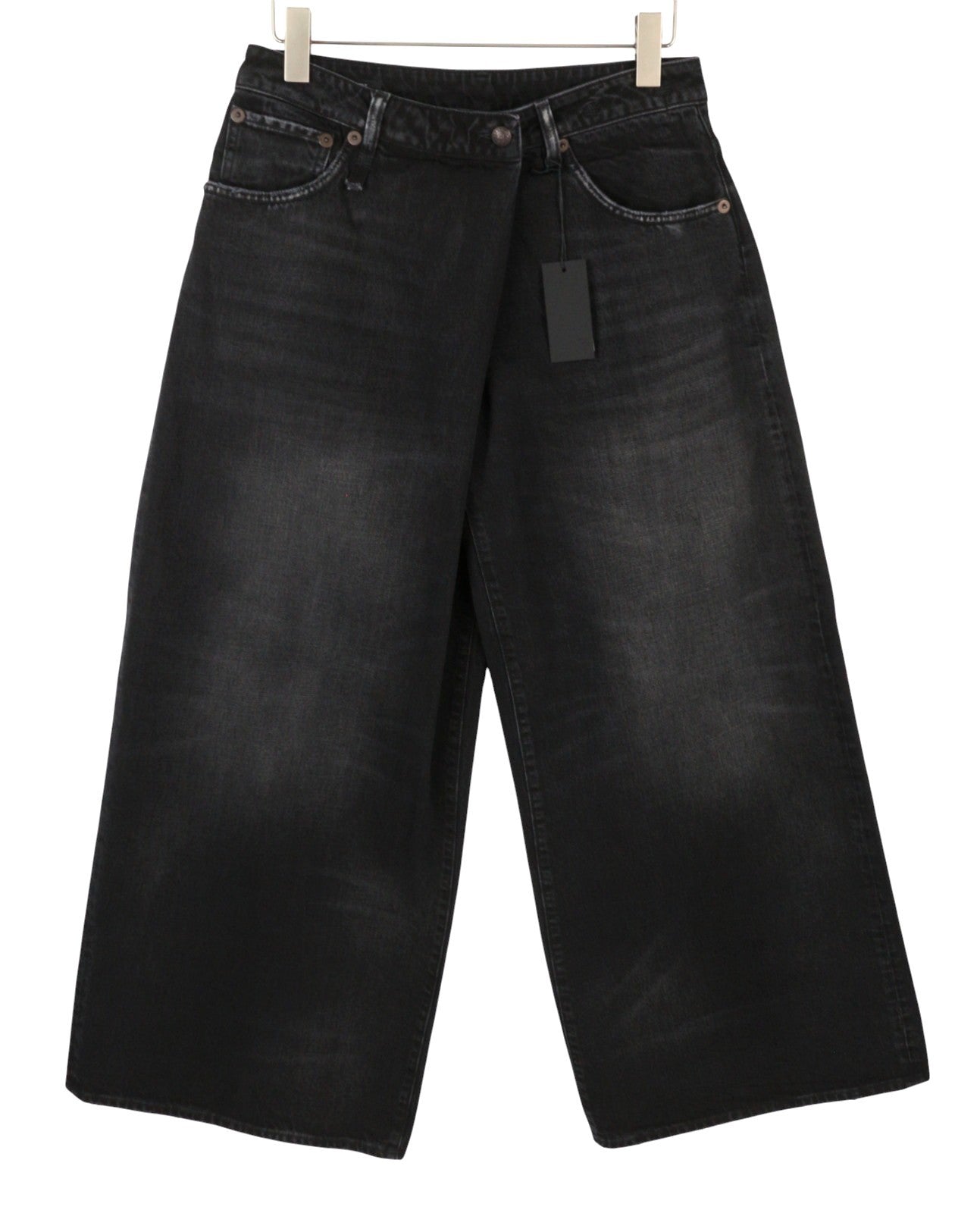 R13 Nico Wrap Women Jeans 27 Essex Black Washed Asymmetrical Front PS26 RRP790