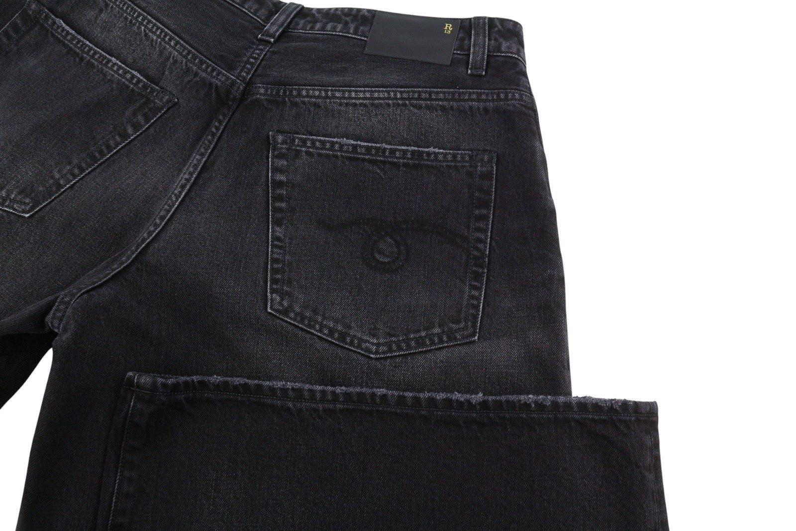 R13 Nico Wrap Women Jeans 27 Essex Black Washed Asymmetrical Front PS26 RRP790