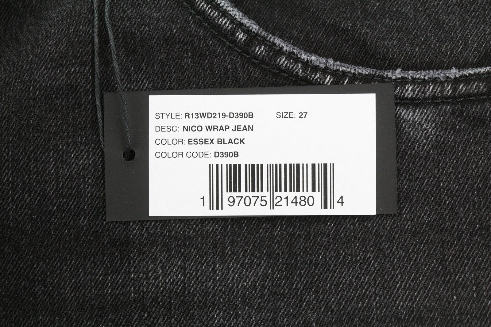 R13 Nico Wrap Women Jeans 27 Essex Black Washed Asymmetrical Front PS26 RRP790