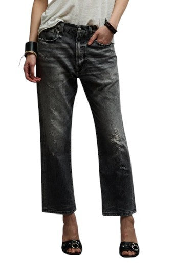 R13 Boyfriend Women Jeans 27 Vintage Grey Faded Distress Cropped PS26 RRP595