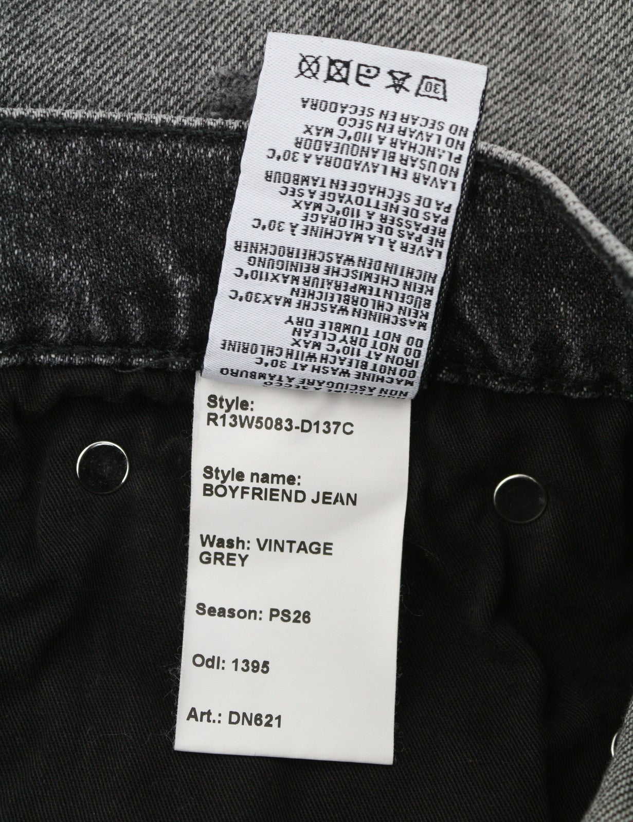 R13 Boyfriend Women Jeans 27 Vintage Grey Faded Distress Cropped PS26 RRP595