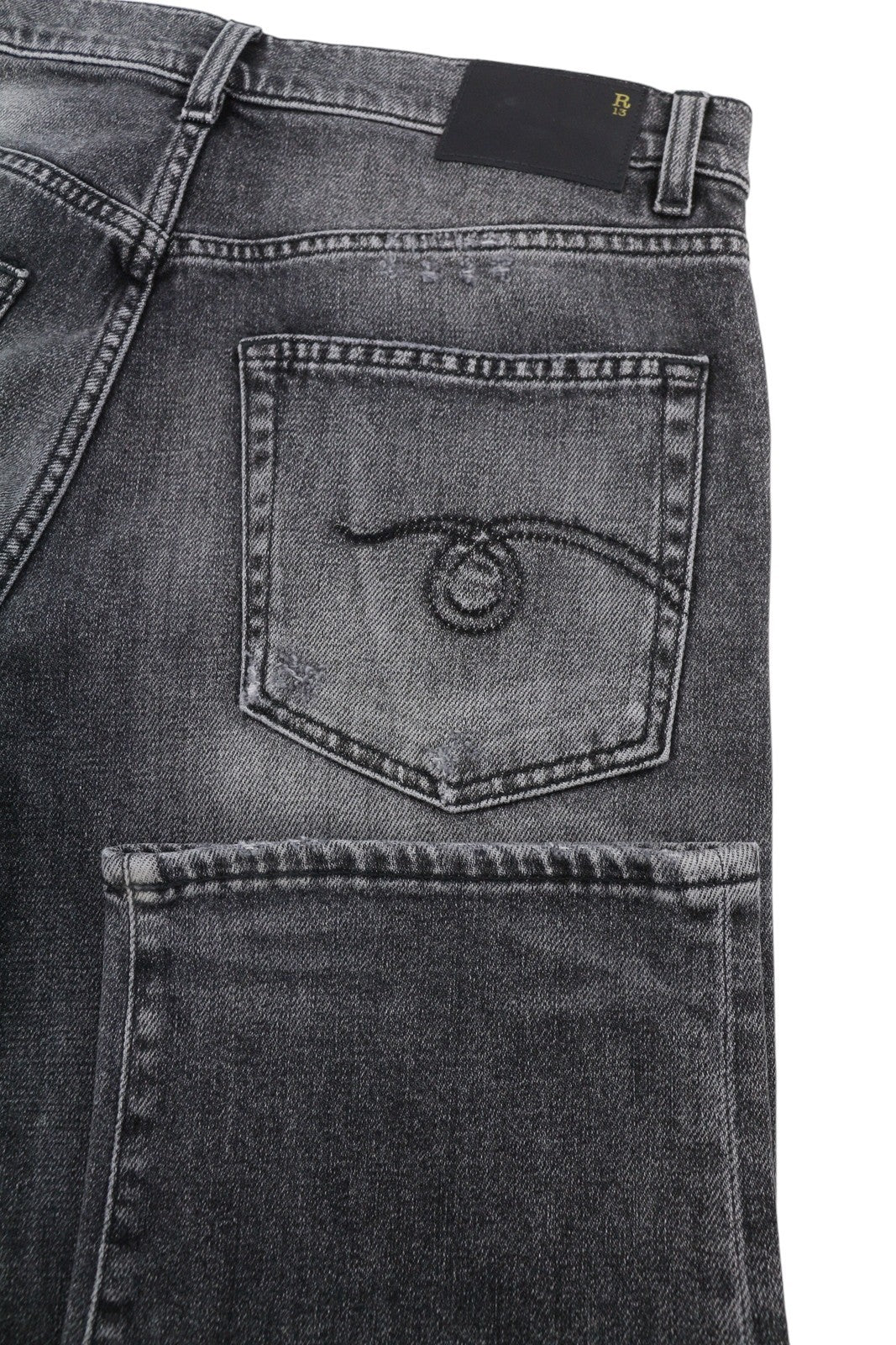 R13 Boyfriend Women Jeans 27 Vintage Grey Faded Distress Cropped PS26 RRP595