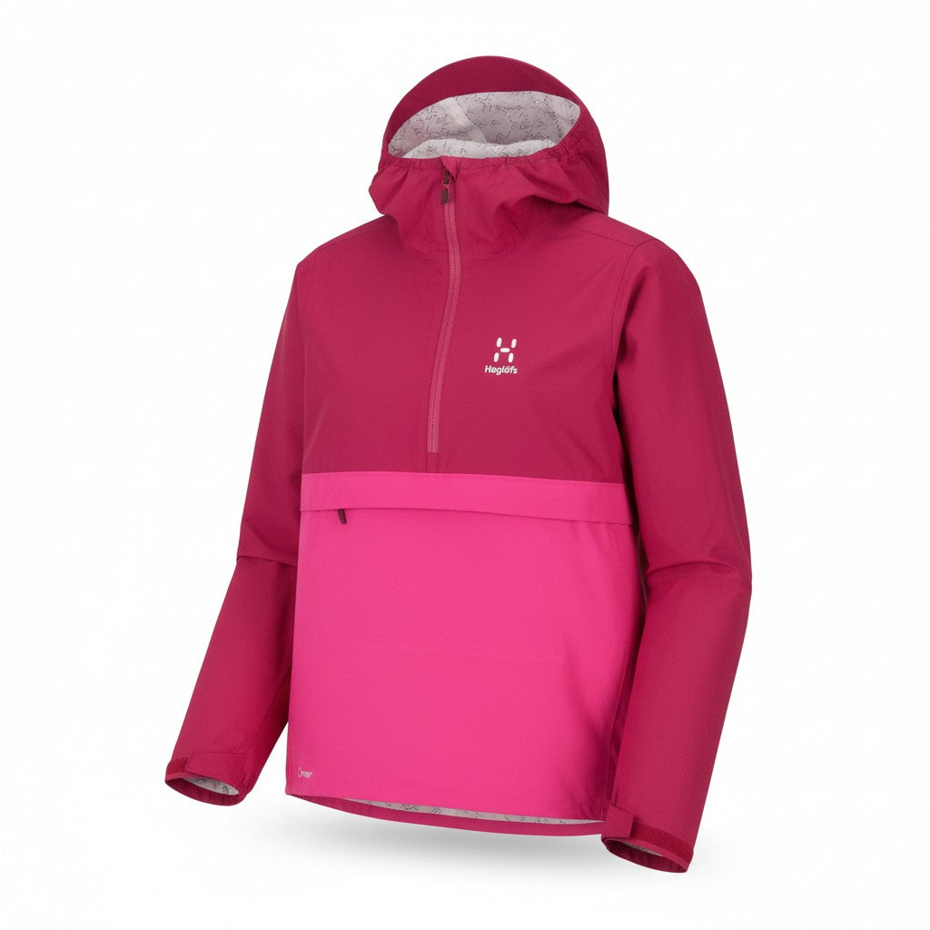 HAGLOFS Women Jacket XS Pink Proof Half Zip Hooded Lightweight Anorak
