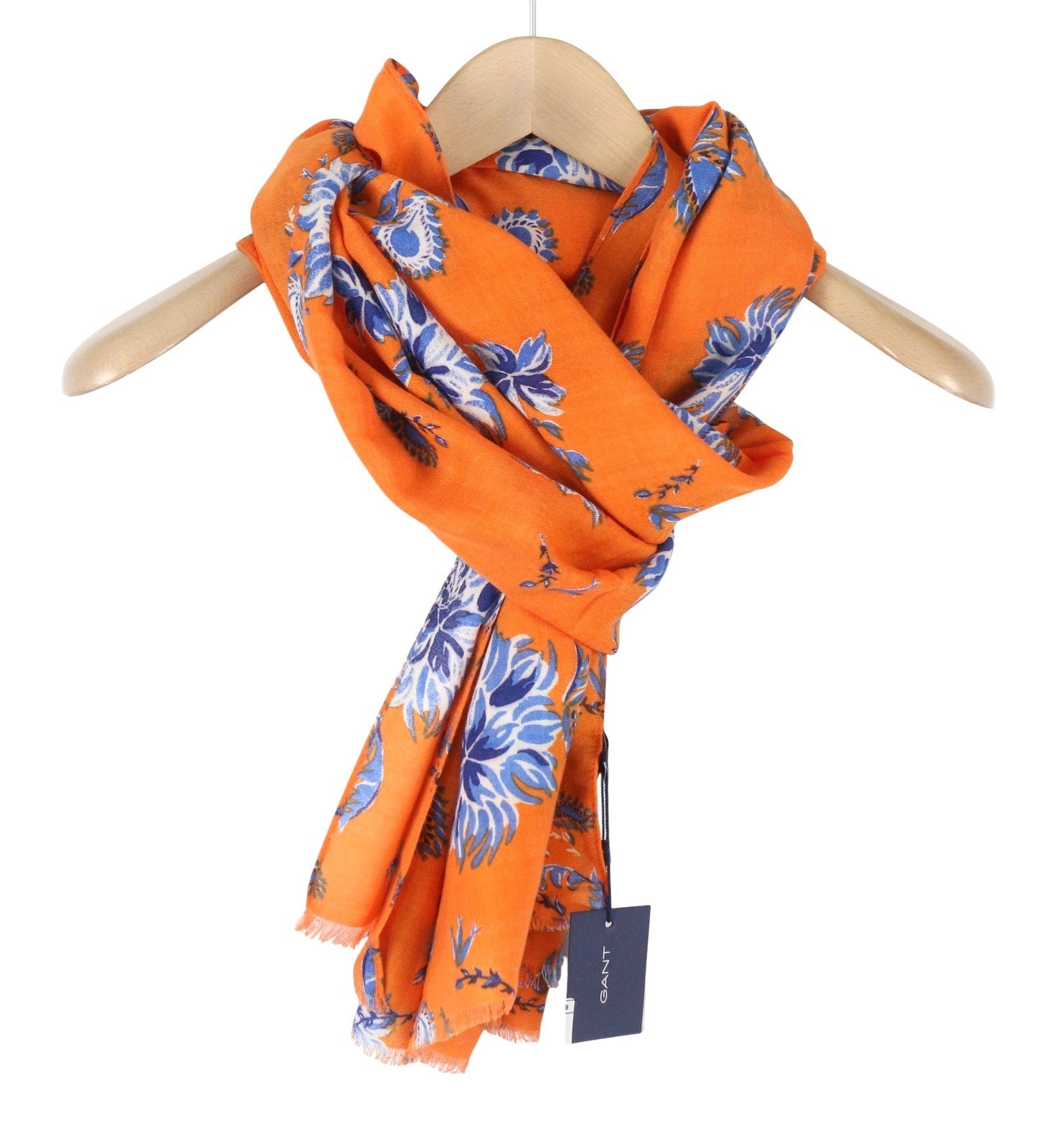 GANT Marine Paisley Women Scarf OS Emberglow Wool Blend Floral Orange RRP129