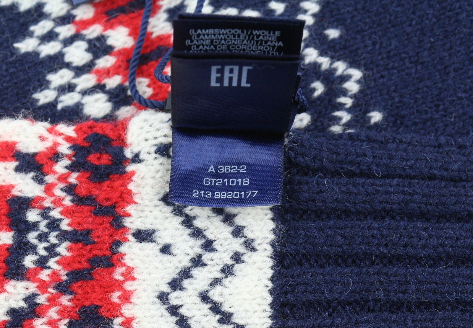 GANT Holiday Fair Isle Men Scarf OS Evening Blue Wool Knit Patterned Unisex