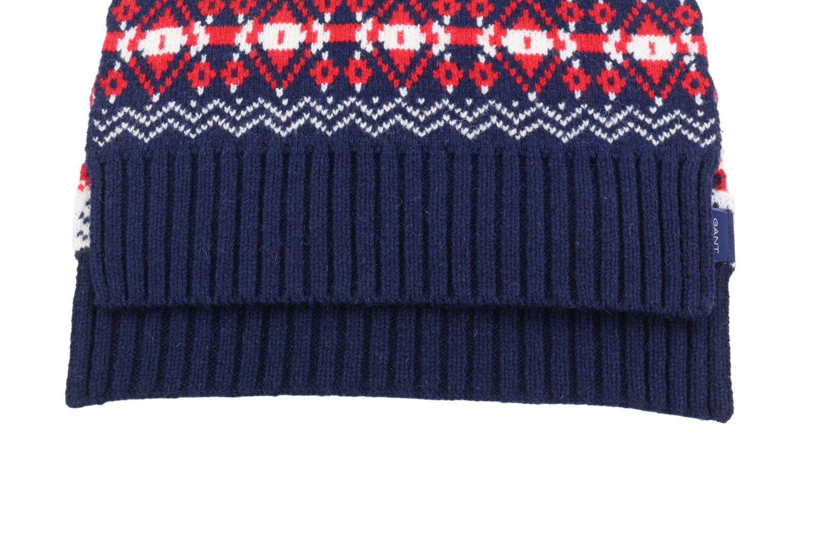 GANT Holiday Fair Isle Men Scarf OS Evening Blue Wool Knit Patterned Unisex