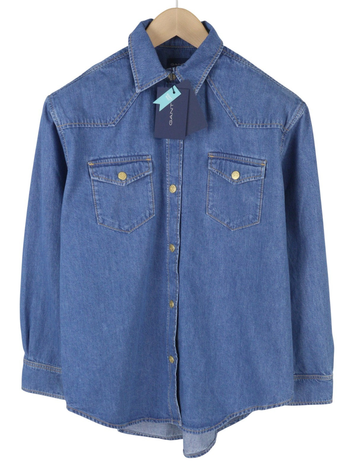 GANT Relaxed Denim Women Shirt EU36 Indigo Western Look Patch Pockets Blue