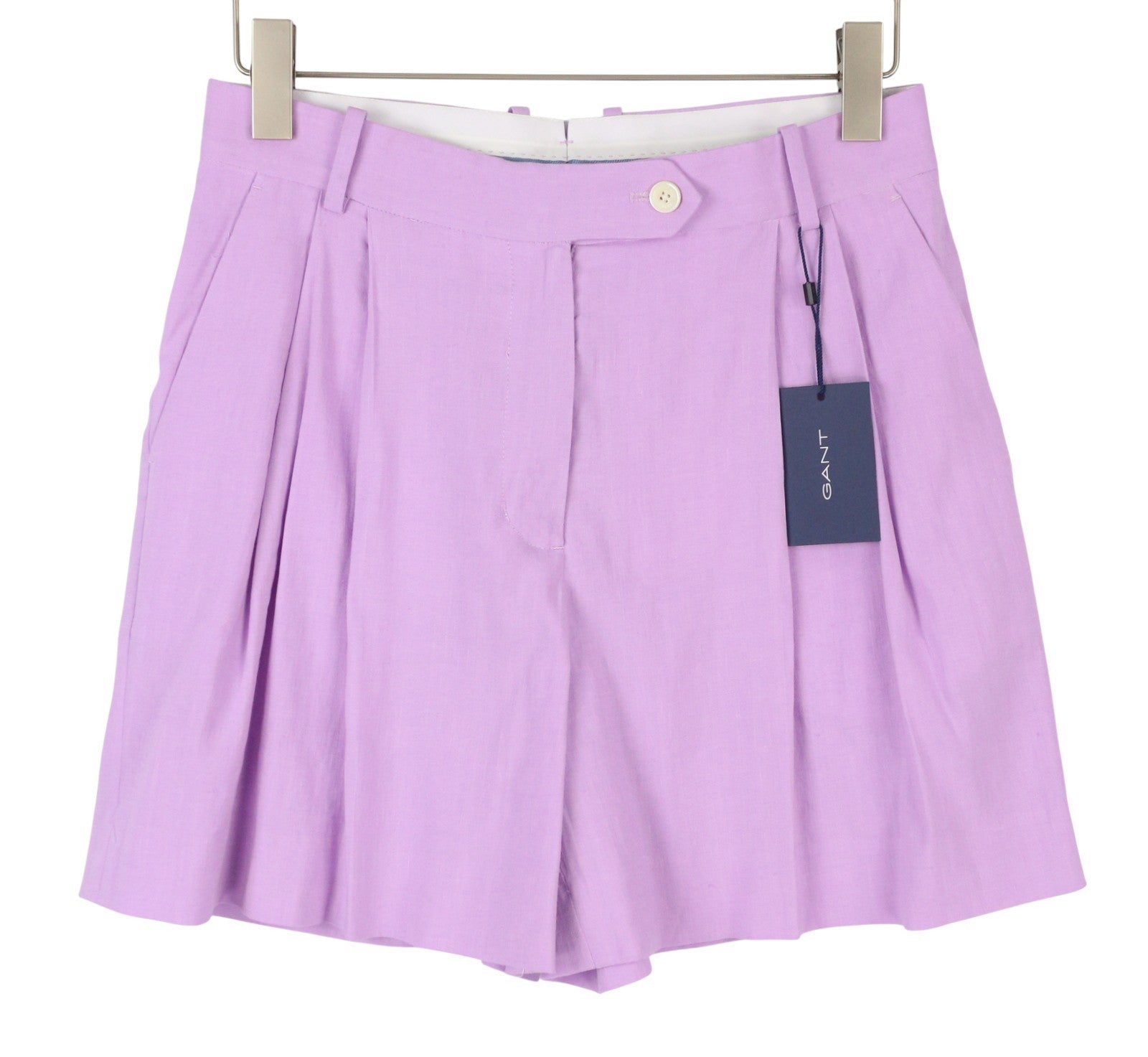 GANT Stretch Linen Women Shorts EU40 Crocus Purple Pleated Straight RRP228