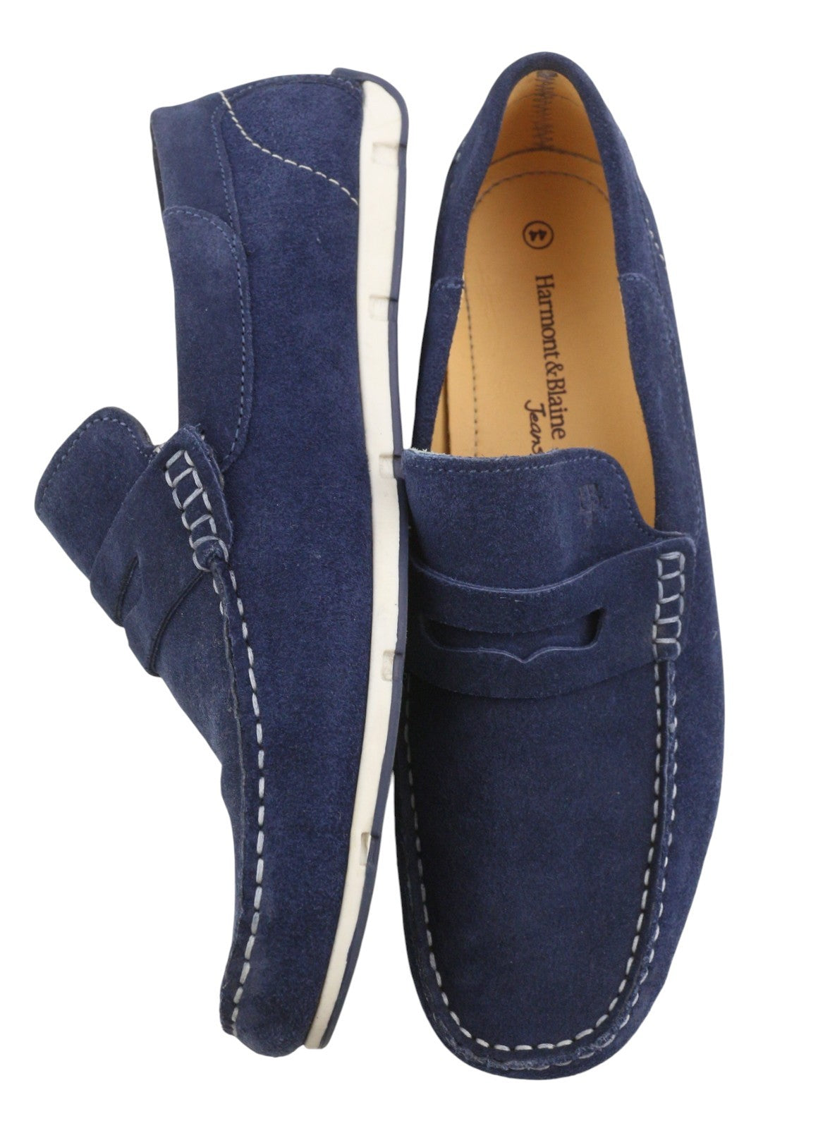 HARMONT & BLAINE Men Casual Shoes EU44 Dark Blue Suede Leather Slip On Mocassino