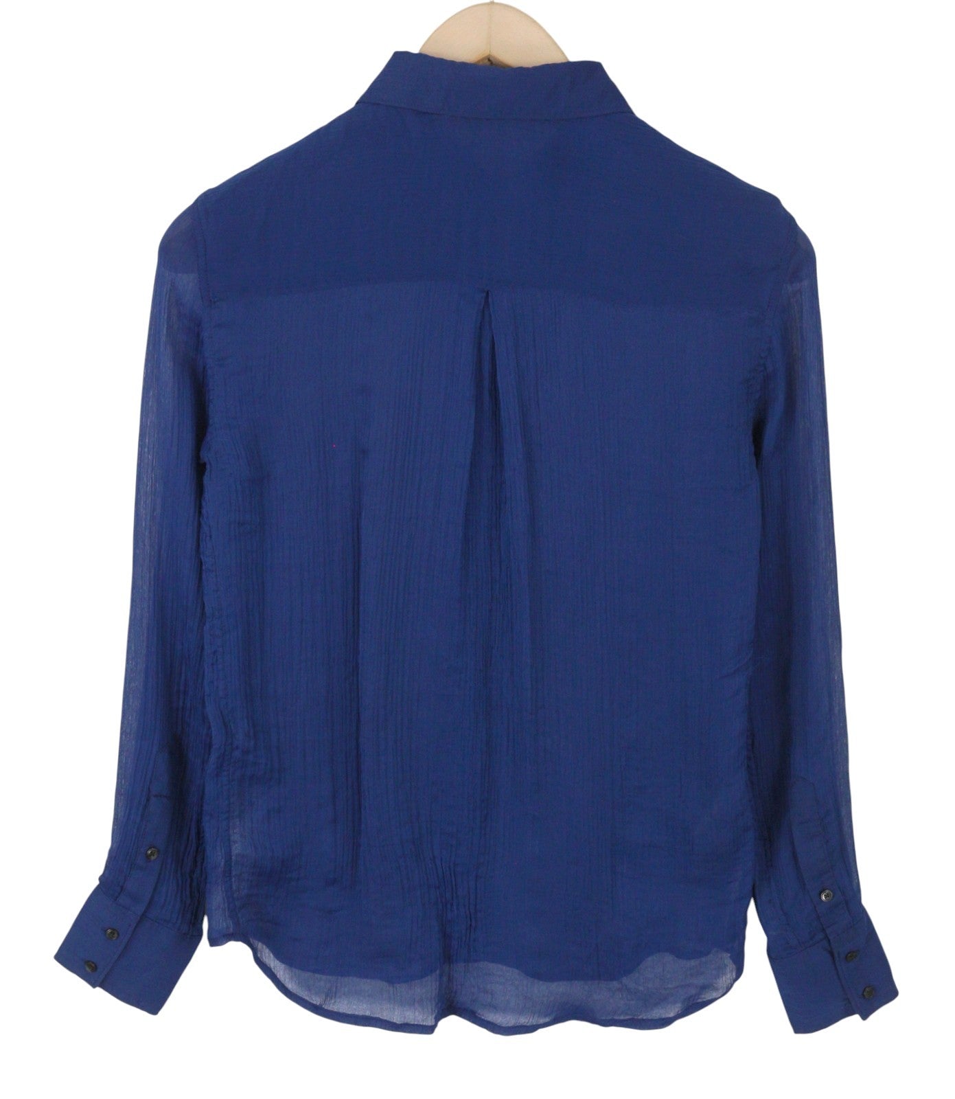 SUISTUDIO Charles Women Shirt S Blue Silk Textured Transparent Button-Up