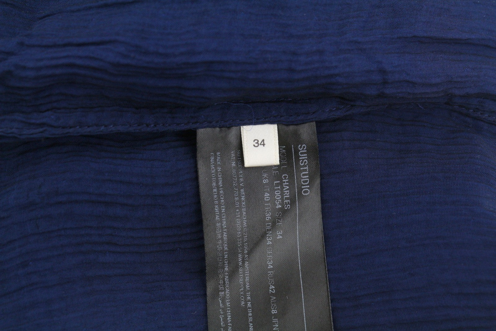 SUISTUDIO Charles Women Shirt S Blue Silk Textured Transparent Button-Up