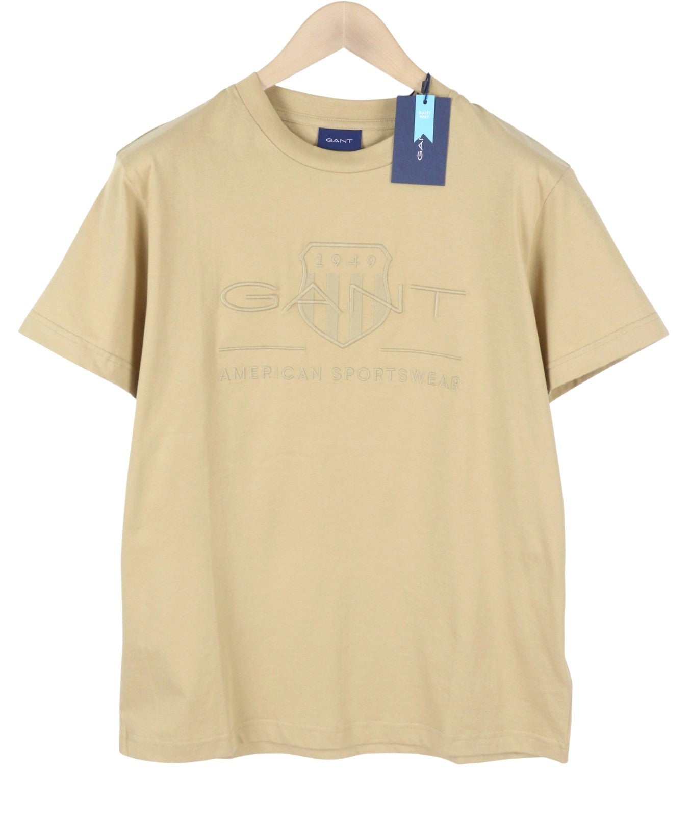 GANT Tonal Archive Shield Men T-Shirt M Hazelwood Beige Tricot Crew Short Sleeve