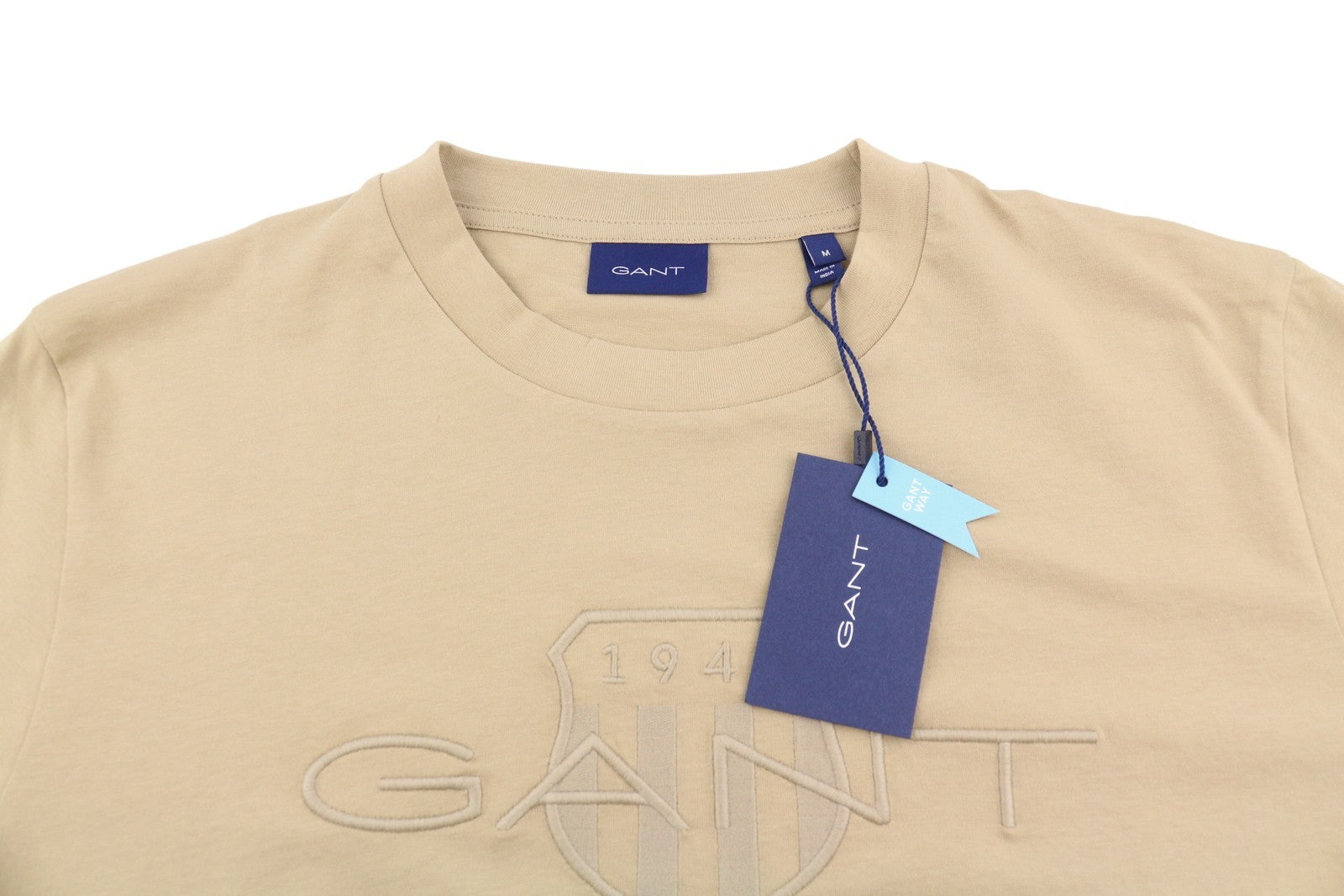 GANT Tonal Archive Shield Men T-Shirt M Hazelwood Beige Tricot Crew Short Sleeve