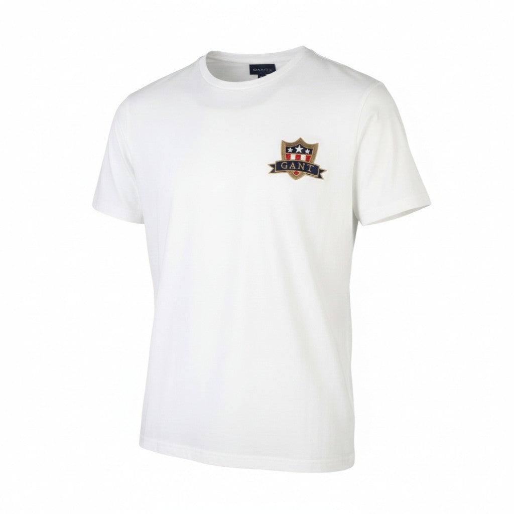GANT Banner Shield SS Men T-Shirt M White Cotton Tricot Crew Neck Short Sleeve