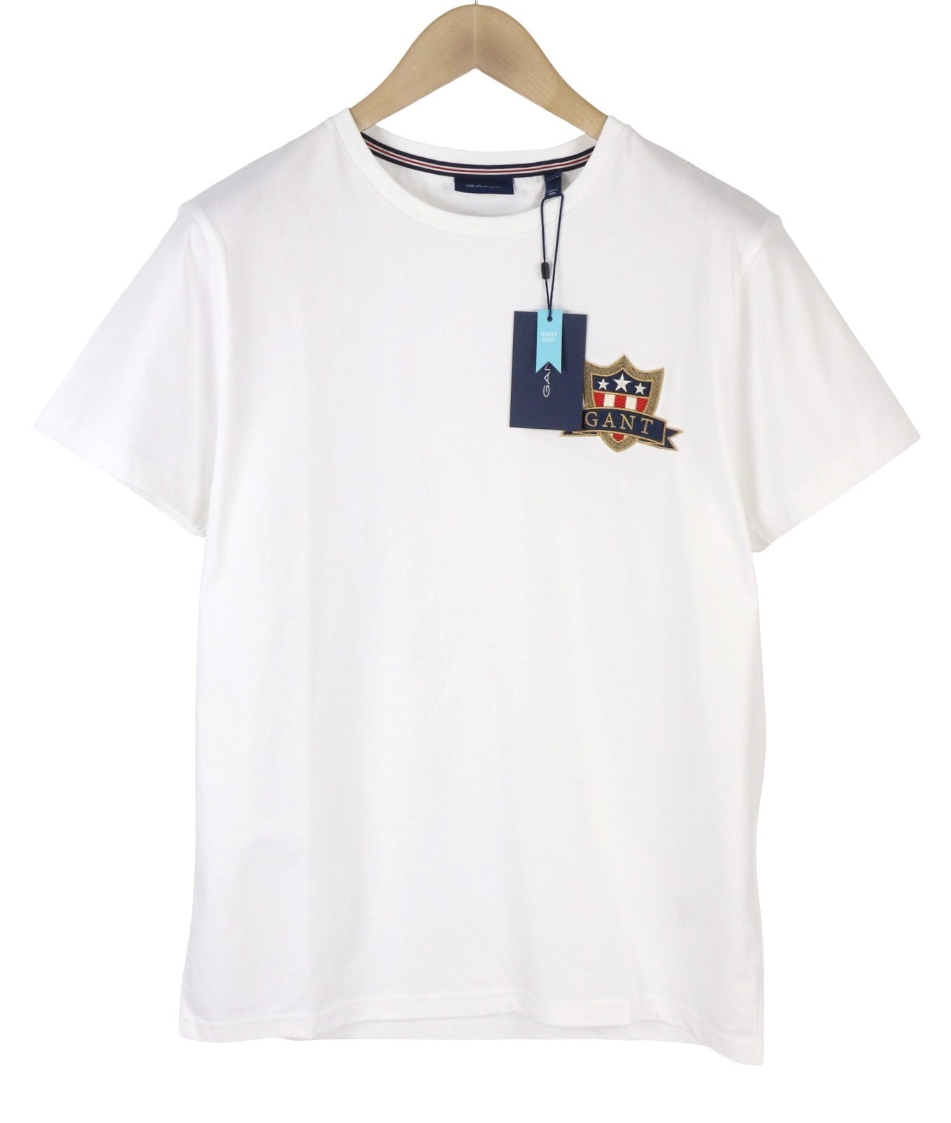 GANT Banner Shield SS Men T-Shirt M White Cotton Tricot Crew Neck Short Sleeve