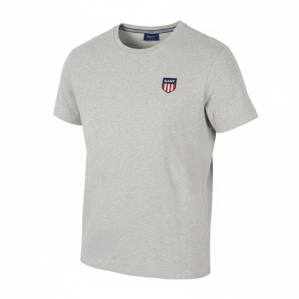 GANT Retro Shield Logo Men T-Shirt M Grey Melange Cotton Tricot Short Sleeve