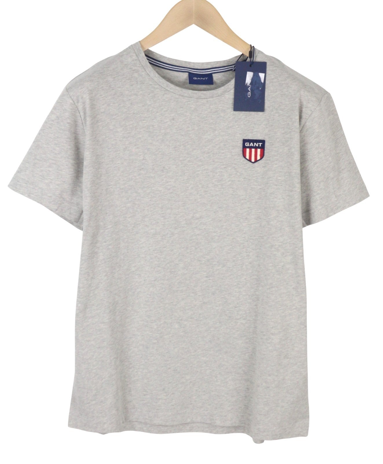 GANT Retro Shield Logo Men T-Shirt M Grey Melange Cotton Tricot Short Sleeve