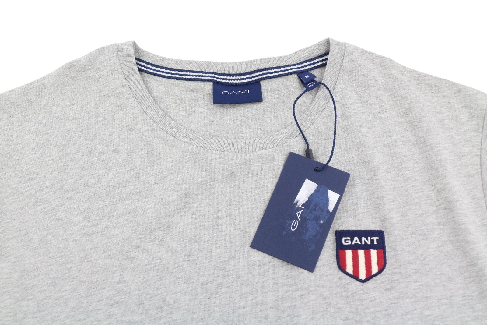 GANT Retro Shield Logo Men T-Shirt M Grey Melange Cotton Tricot Short Sleeve