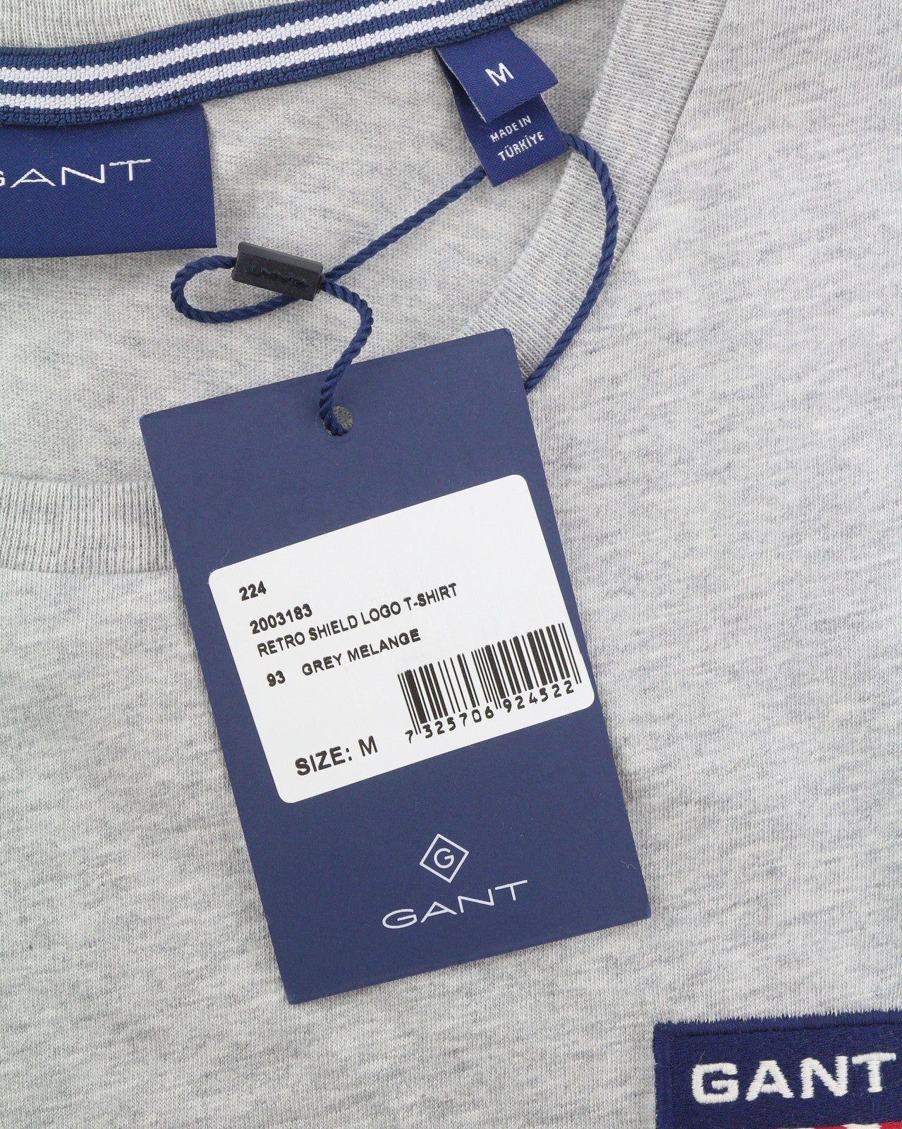 GANT Retro Shield Logo Men T-Shirt M Grey Melange Cotton Tricot Short Sleeve