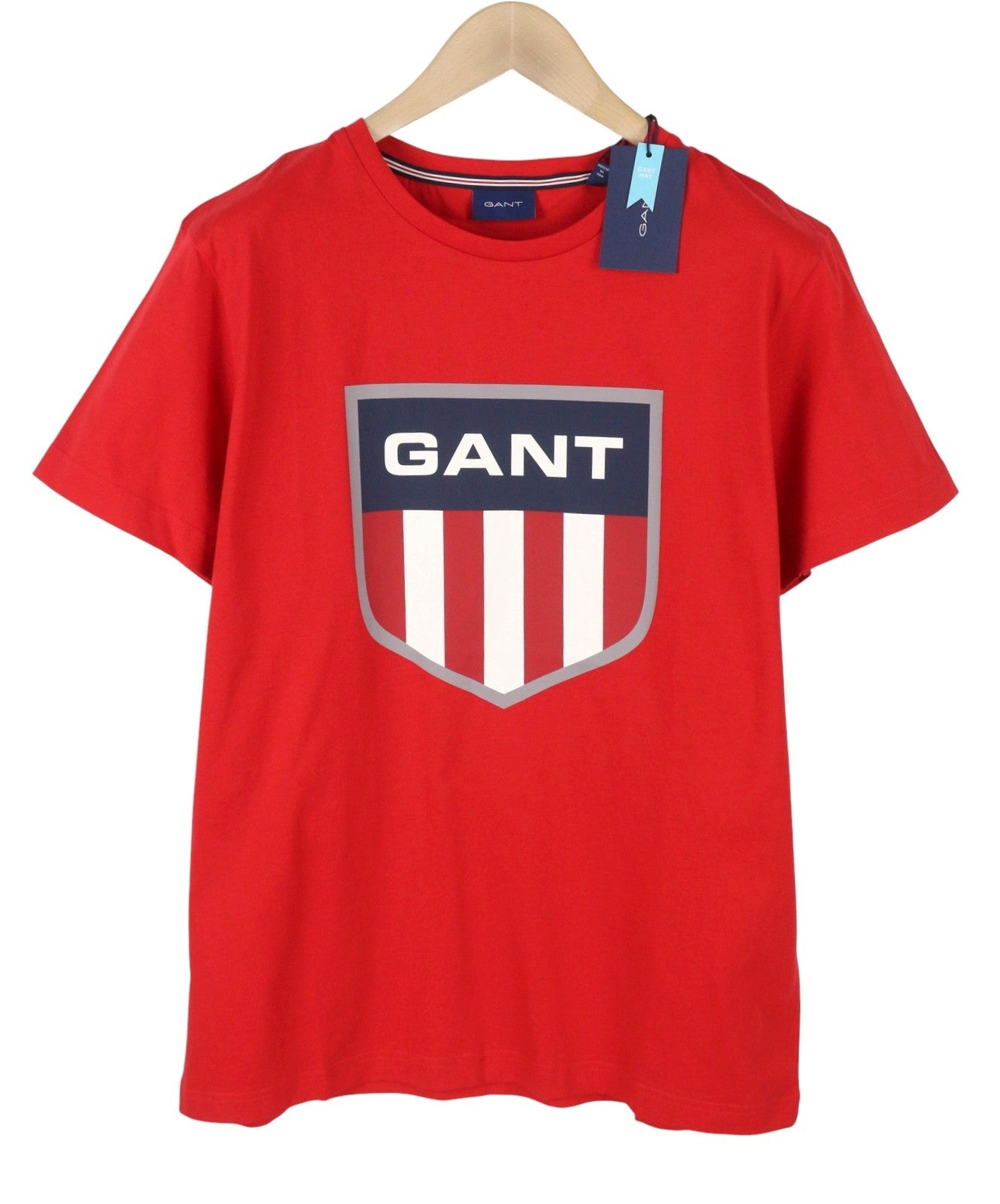 GANT Retro Shield SS Men T-Shirt L Bright Red Cotton Tricot Logo Short Sleeve