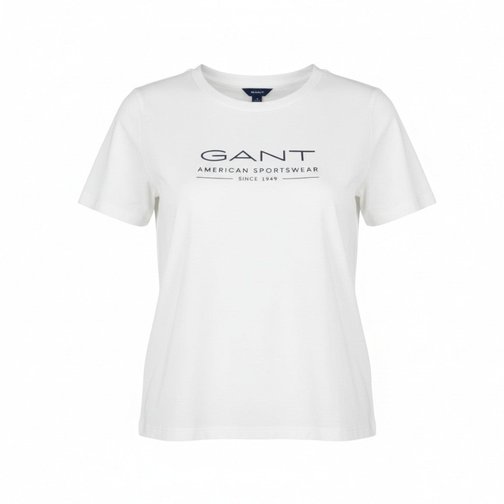 GANT Summer SS Women T-Shirt L White Crew Neck Front Logo Tricot Short Sleeve