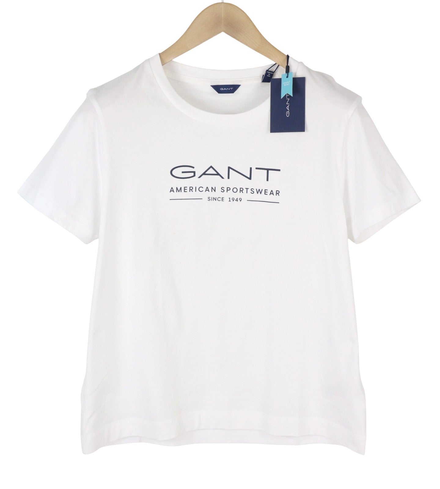 GANT Summer SS Women T-Shirt L White Crew Neck Front Logo Tricot Short Sleeve
