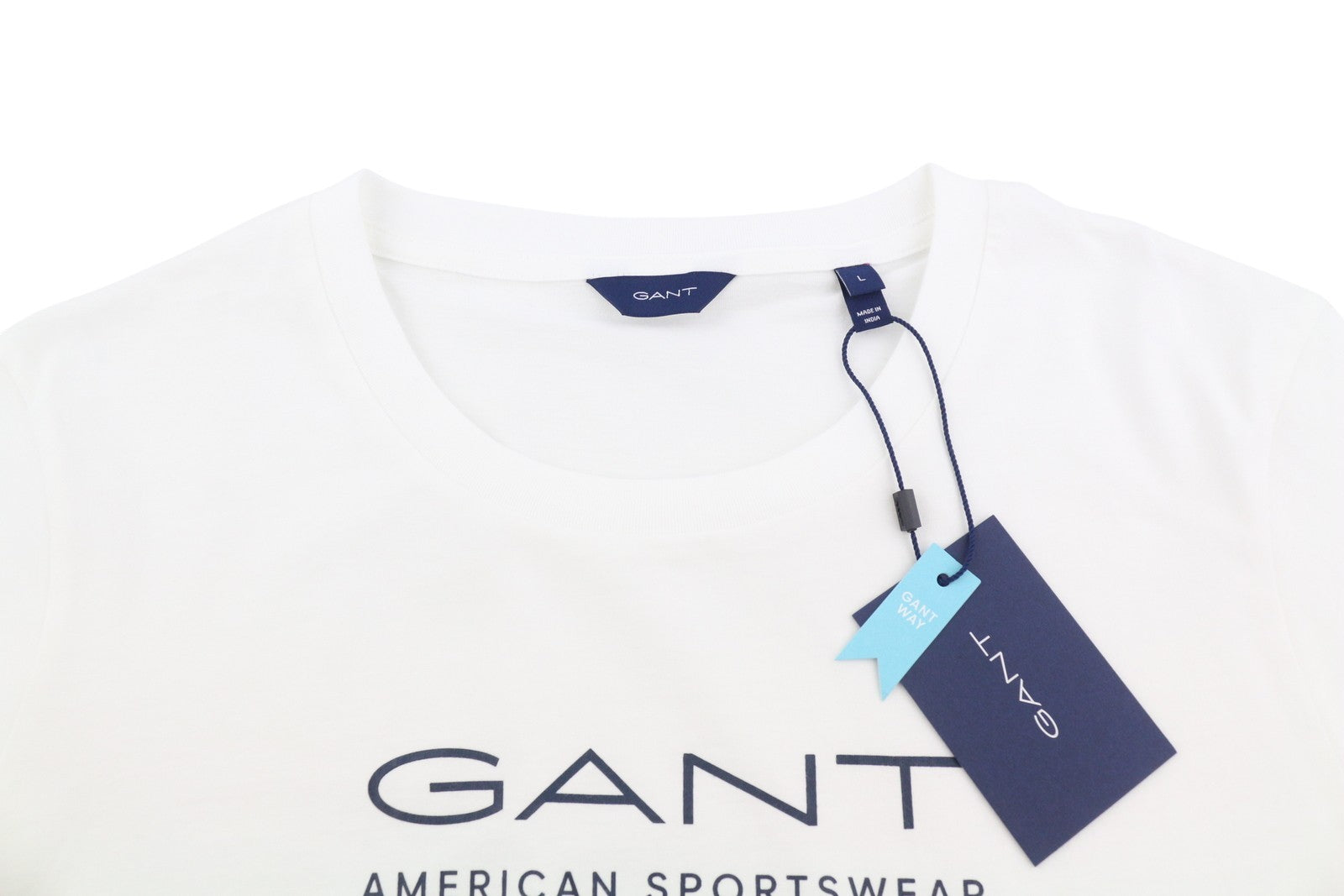 GANT Summer SS Women T-Shirt L White Crew Neck Front Logo Tricot Short Sleeve