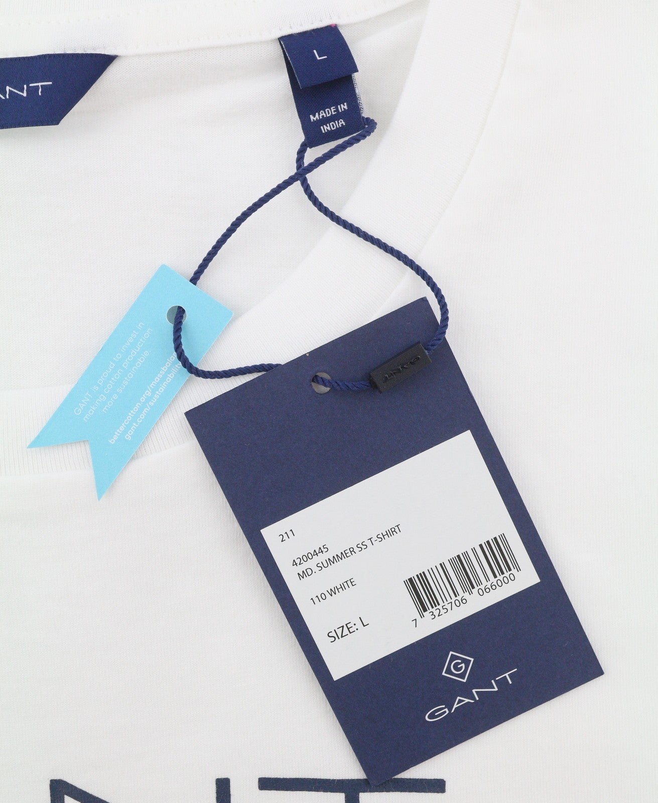 GANT Summer SS Women T-Shirt L White Crew Neck Front Logo Tricot Short Sleeve