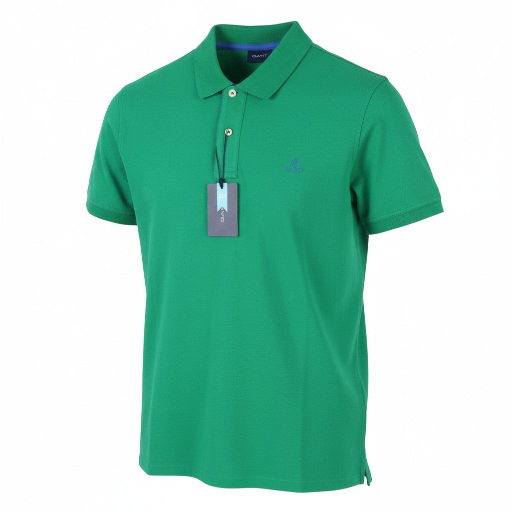 GANT Contrast Collar Pique SS Rugger Men Polos L Lush Green Embroidered Logo