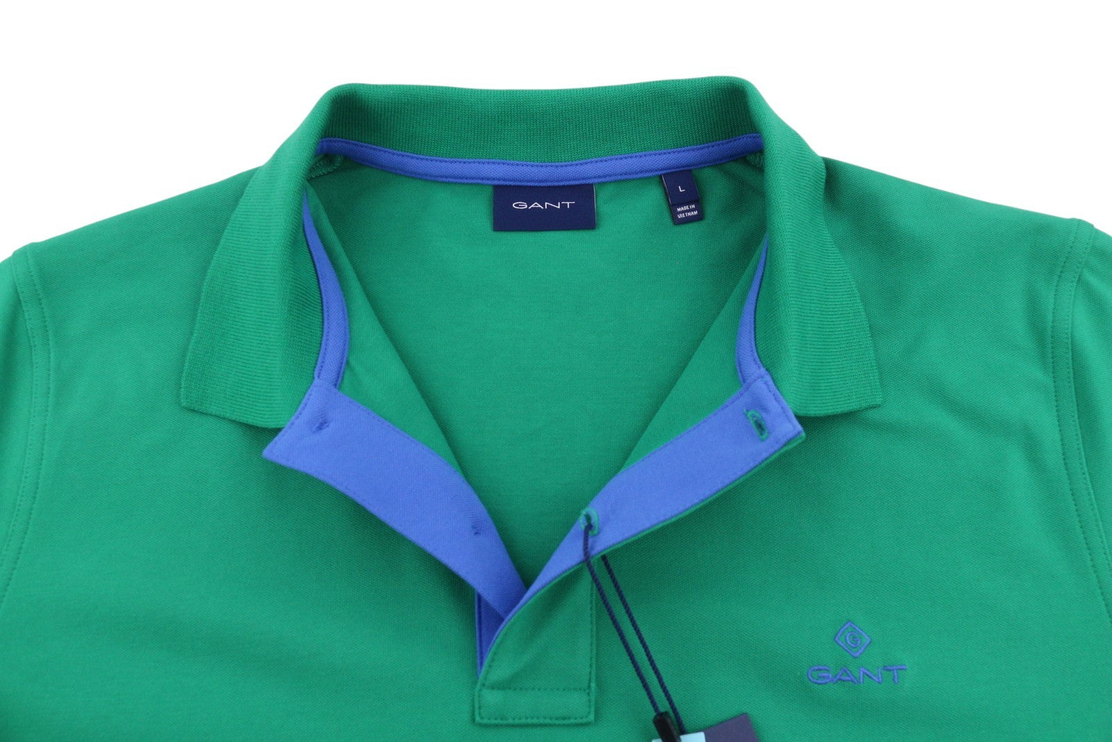 GANT Contrast Collar Pique SS Rugger Men Polos L Lush Green Embroidered Logo