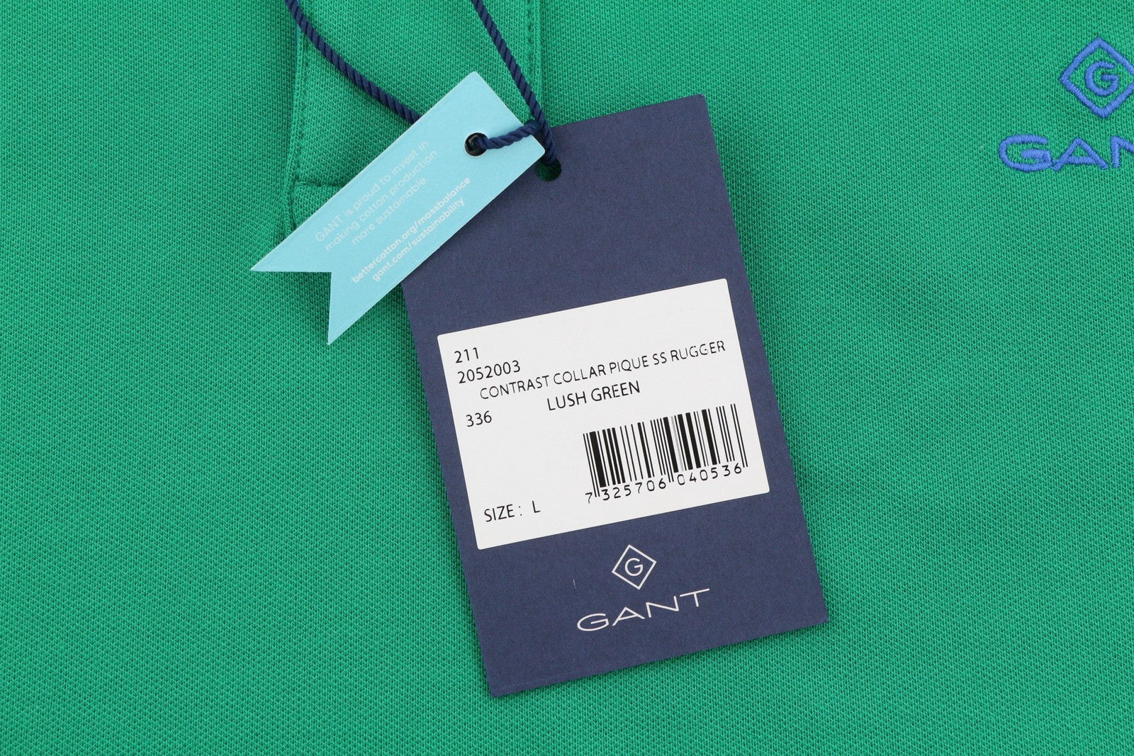 GANT Contrast Collar Pique SS Rugger Men Polos L Lush Green Embroidered Logo