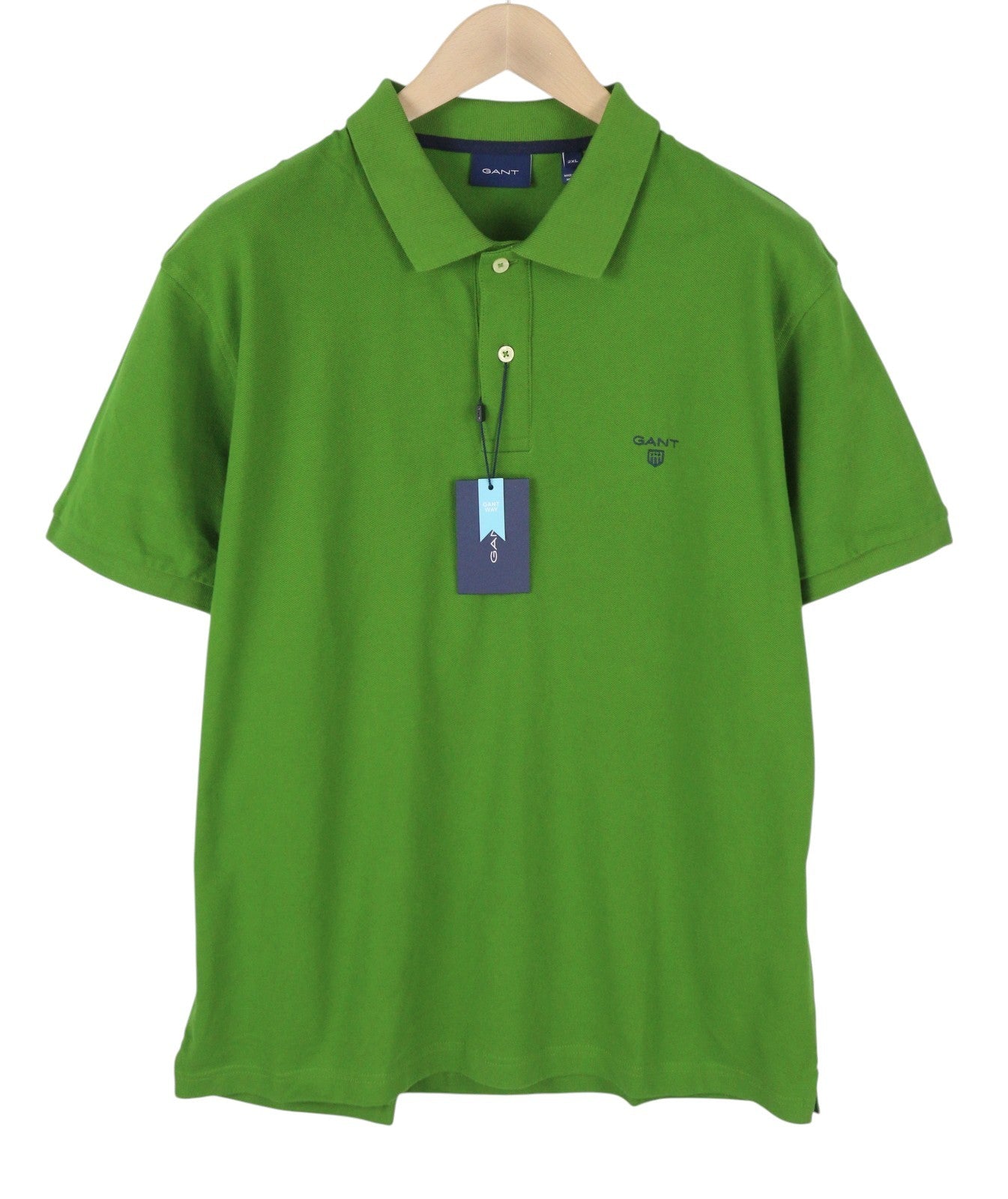 GANT Summer Pique SS Rugger Men Polos 2XL Birch Green Logo Short Sleeve