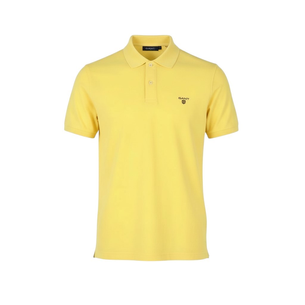 GANT Summer Pique SS Rugger Men Polos L Brimestone Yellow Logo Short Sleeve