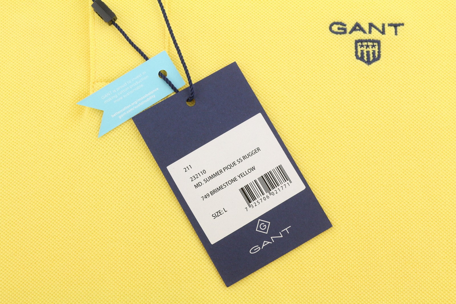 GANT Summer Pique SS Rugger Men Polos L Brimestone Yellow Logo Short Sleeve
