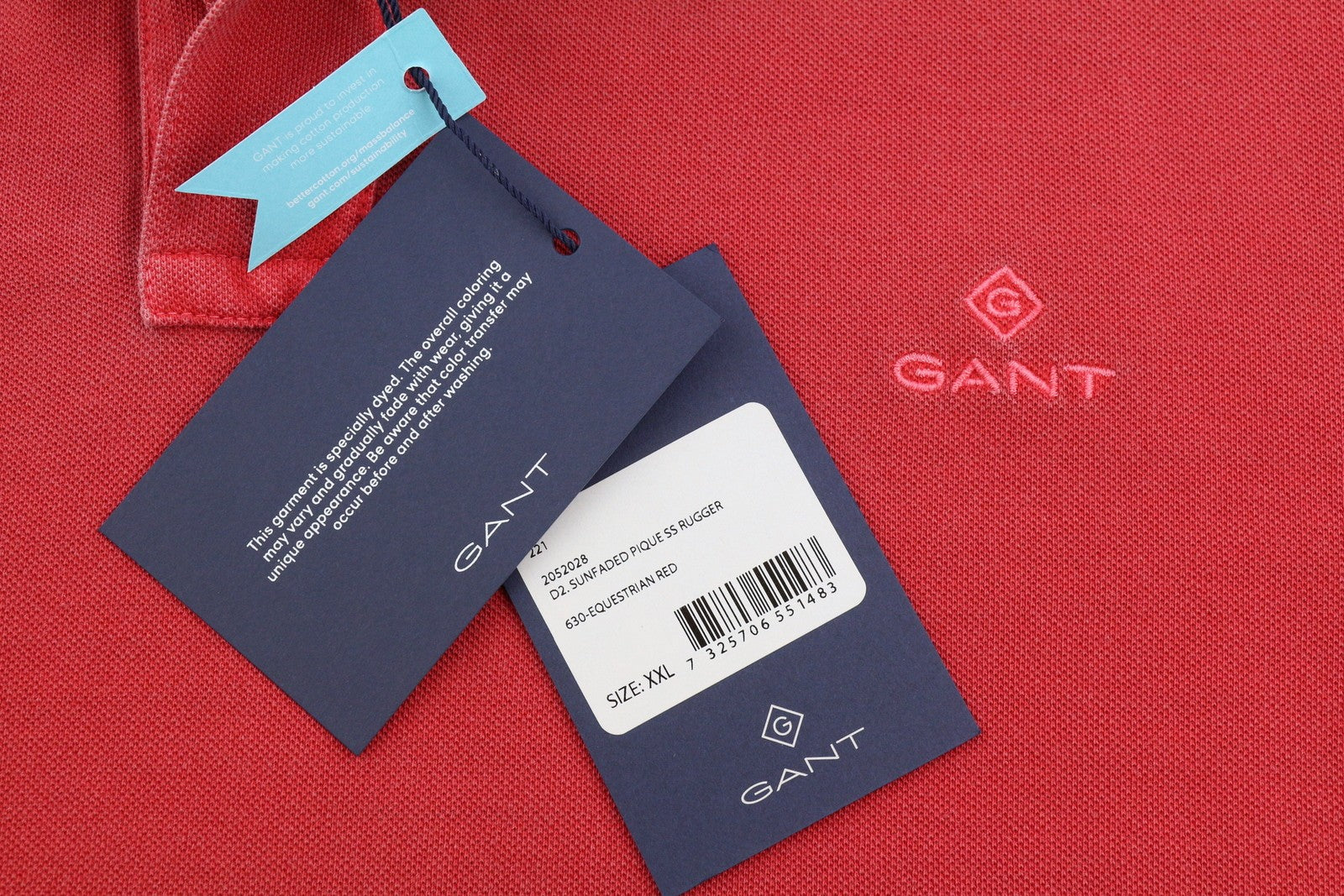 GANT Sunfaded Pique SS Rugger Men Polos 2XL Equestrian Red Short Sleeve T-Shirt