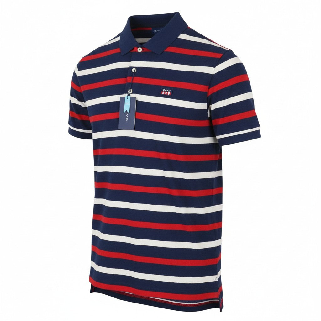 GANT Retro Shield SS Rugger Men Polos XL Evening Blue Striped Logo T-Shirt