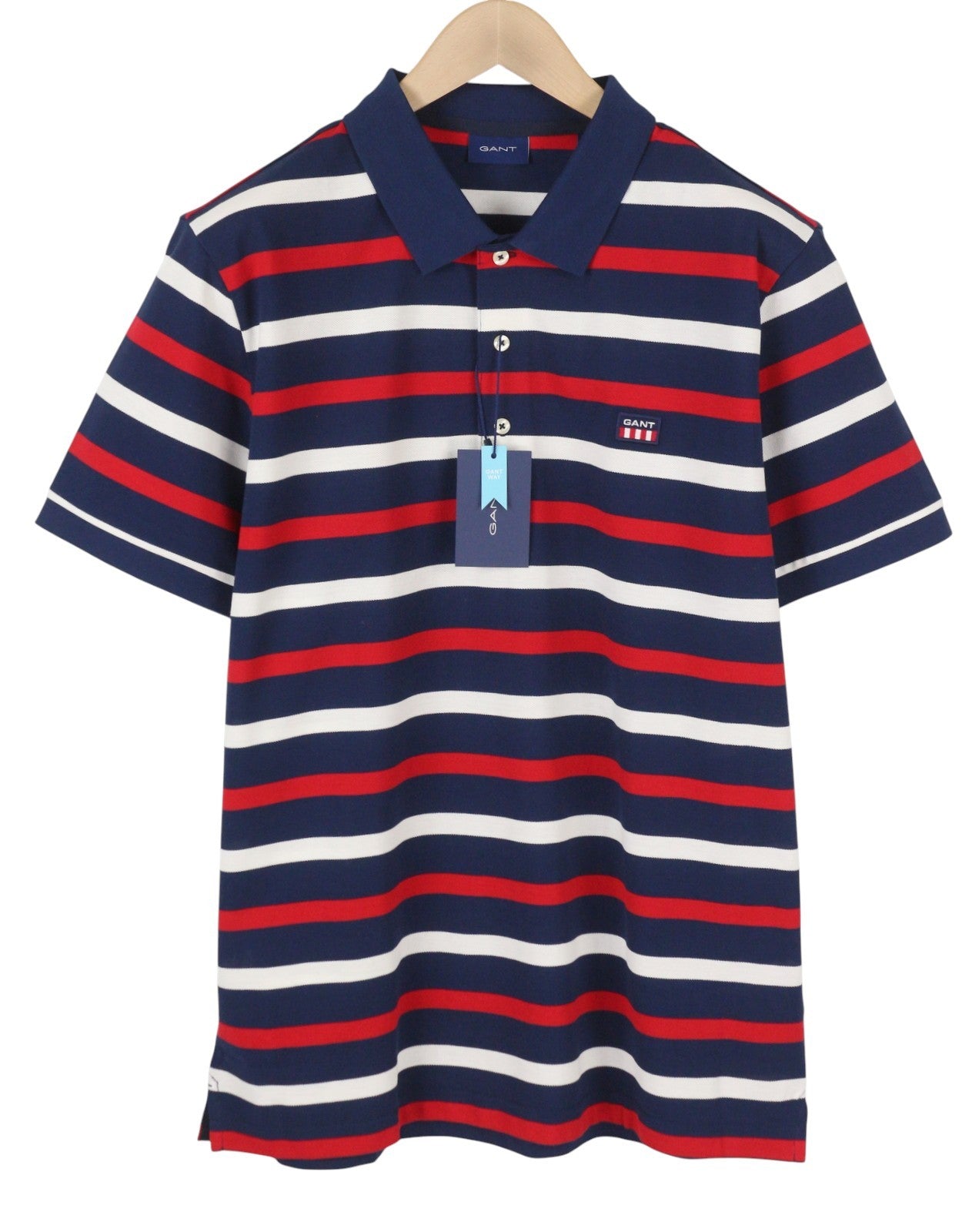 GANT Retro Shield SS Rugger Men Polos XL Evening Blue Striped Logo T-Shirt
