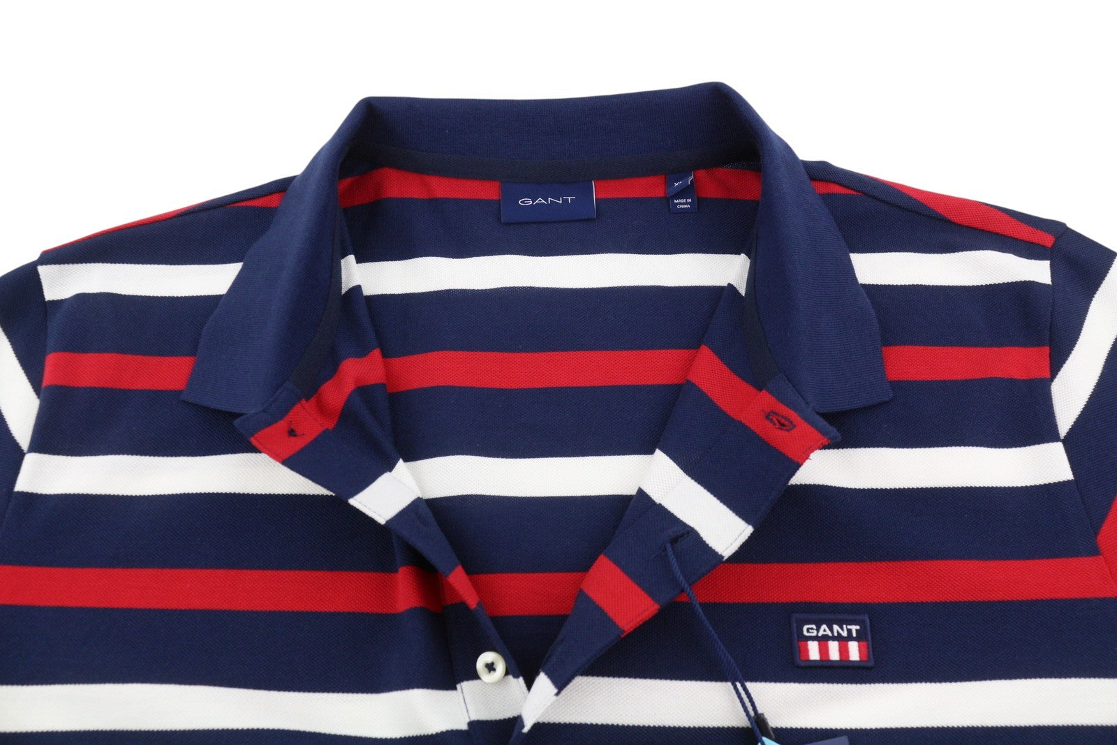 GANT Retro Shield SS Rugger Men Polos XL Evening Blue Striped Logo T-Shirt