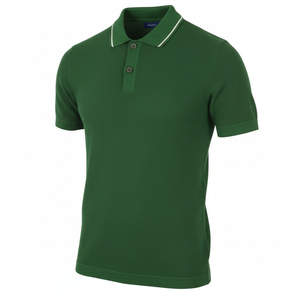 GANT SS Pique Texture Men Polos S Forest Green Organic Short Sleeve T-Shirt