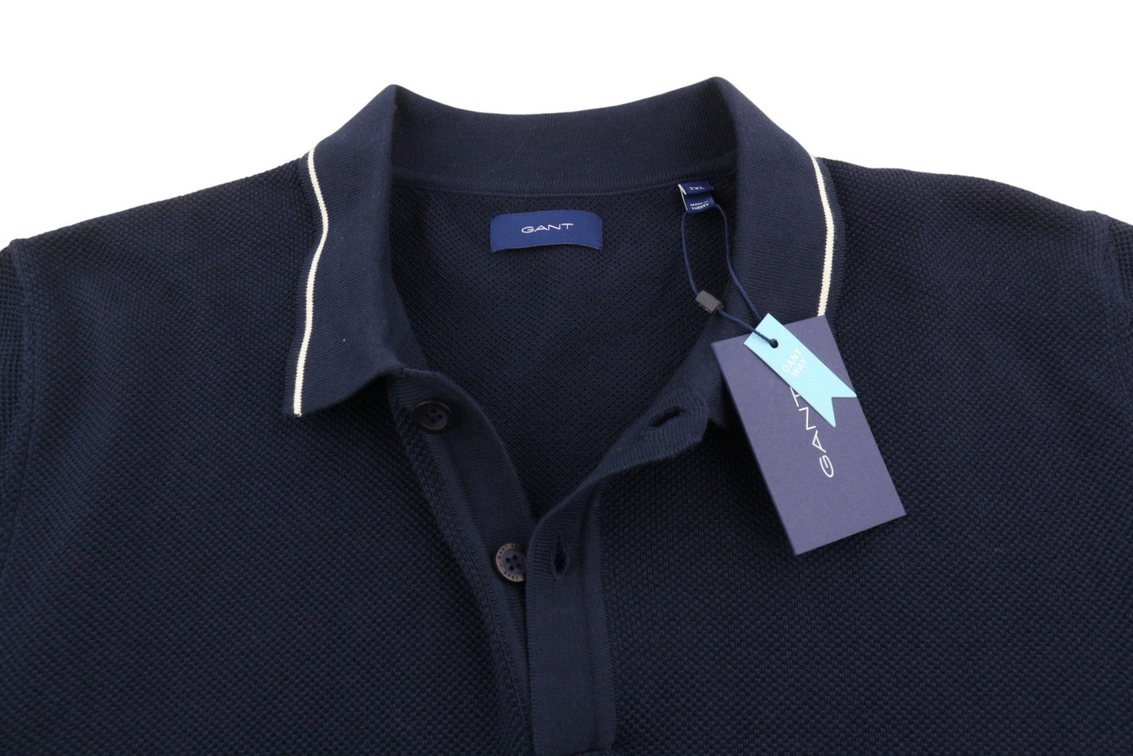 GANT SS Pique Texture Men Polos 3XL Evening Blue Organic Short Sleeve T-Shirt