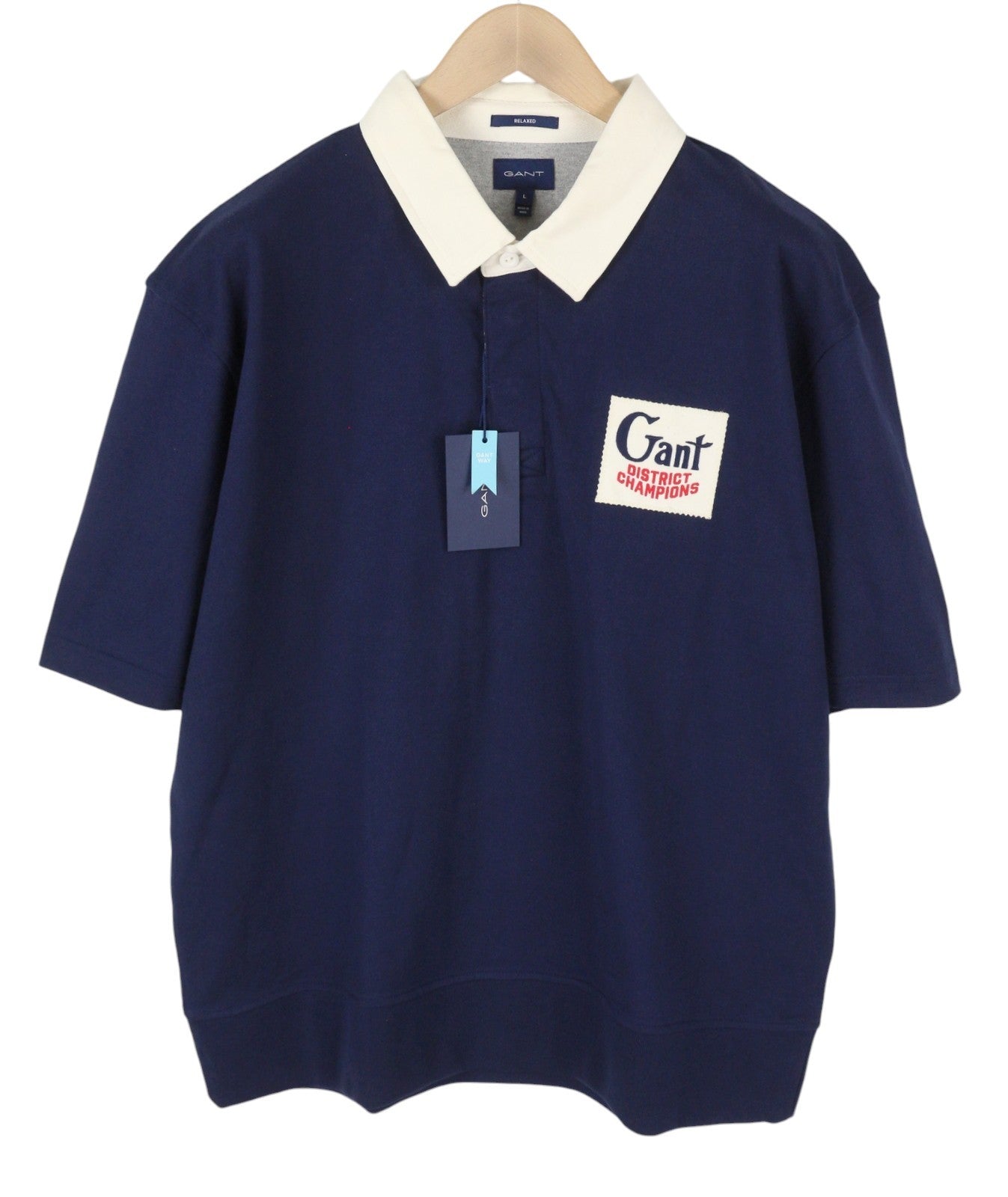 GANT SS Heavy Rugger Men Polos L Evening Blue Rigid Logo Short Sleeve T-Shirt