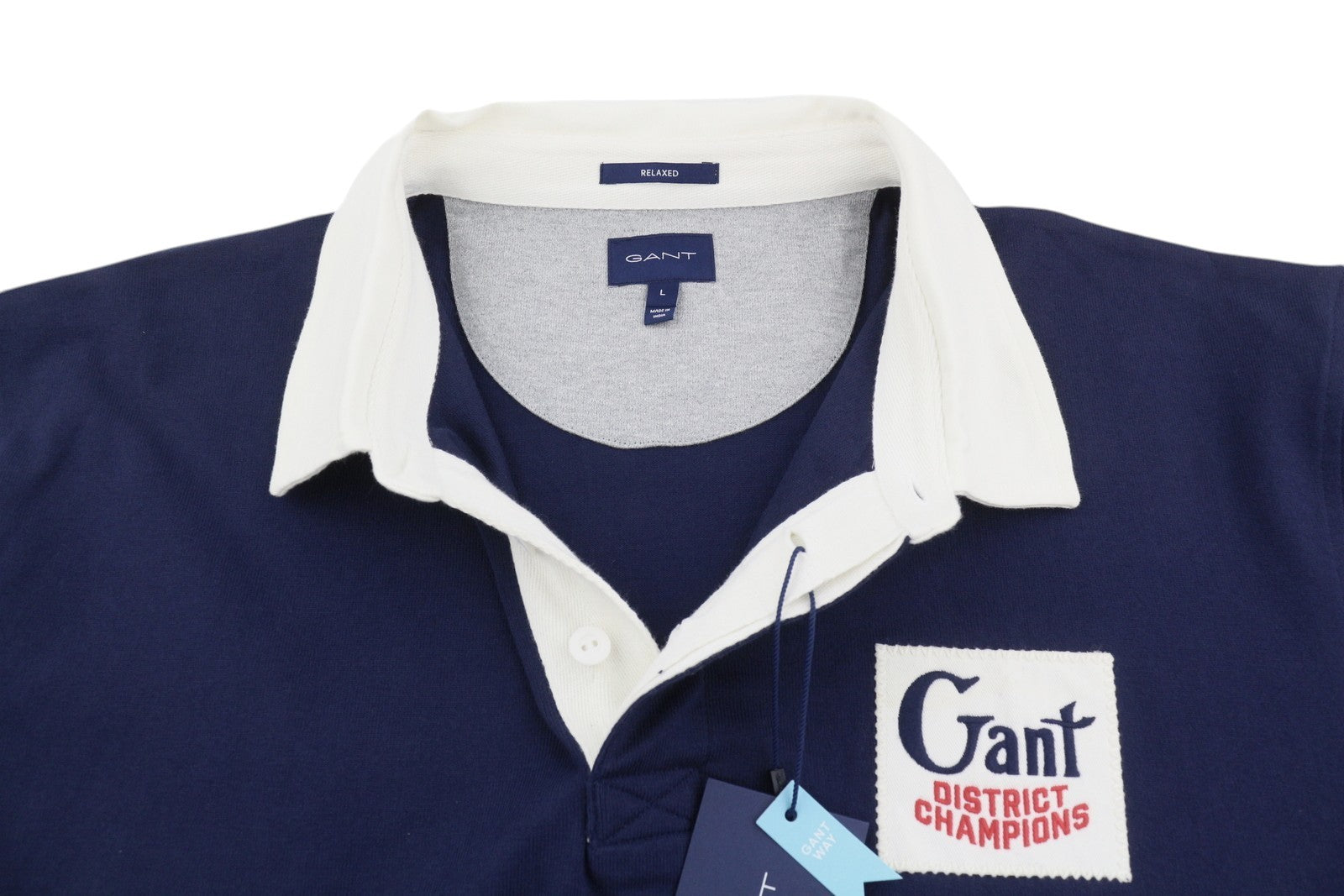 GANT SS Heavy Rugger Men Polos L Evening Blue Rigid Logo Short Sleeve T-Shirt
