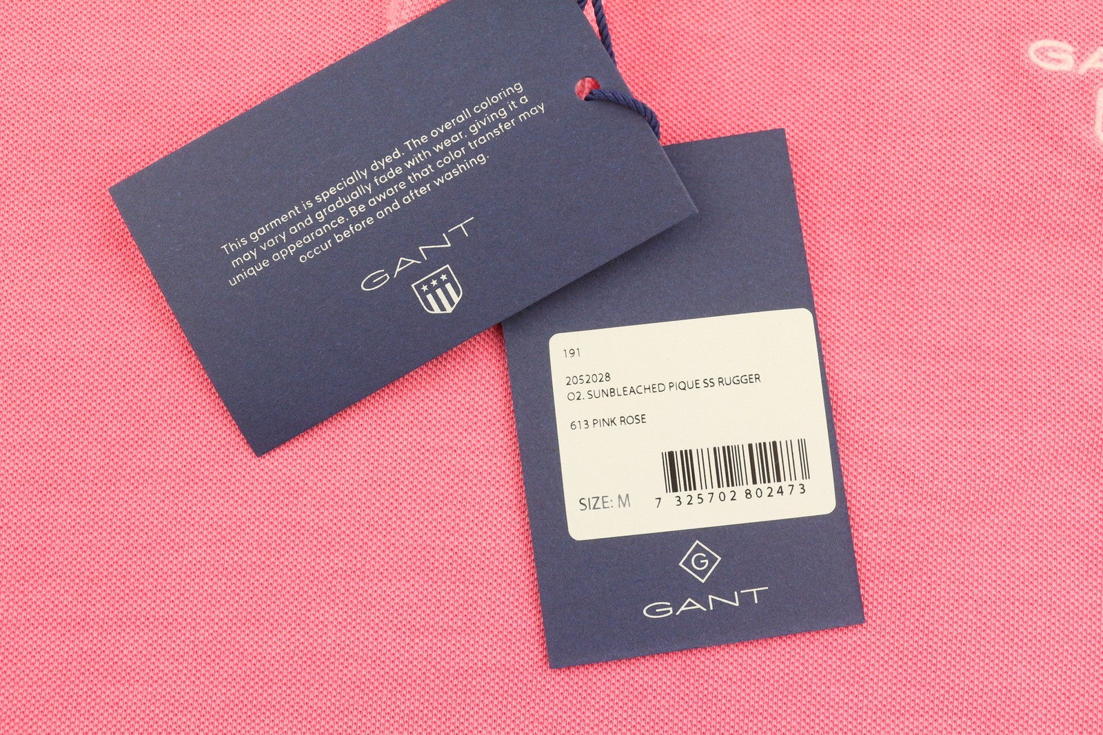 GANT Sunbleached Pique SS Rugger Men Polos M Pink Rose Faded Short Sleeve