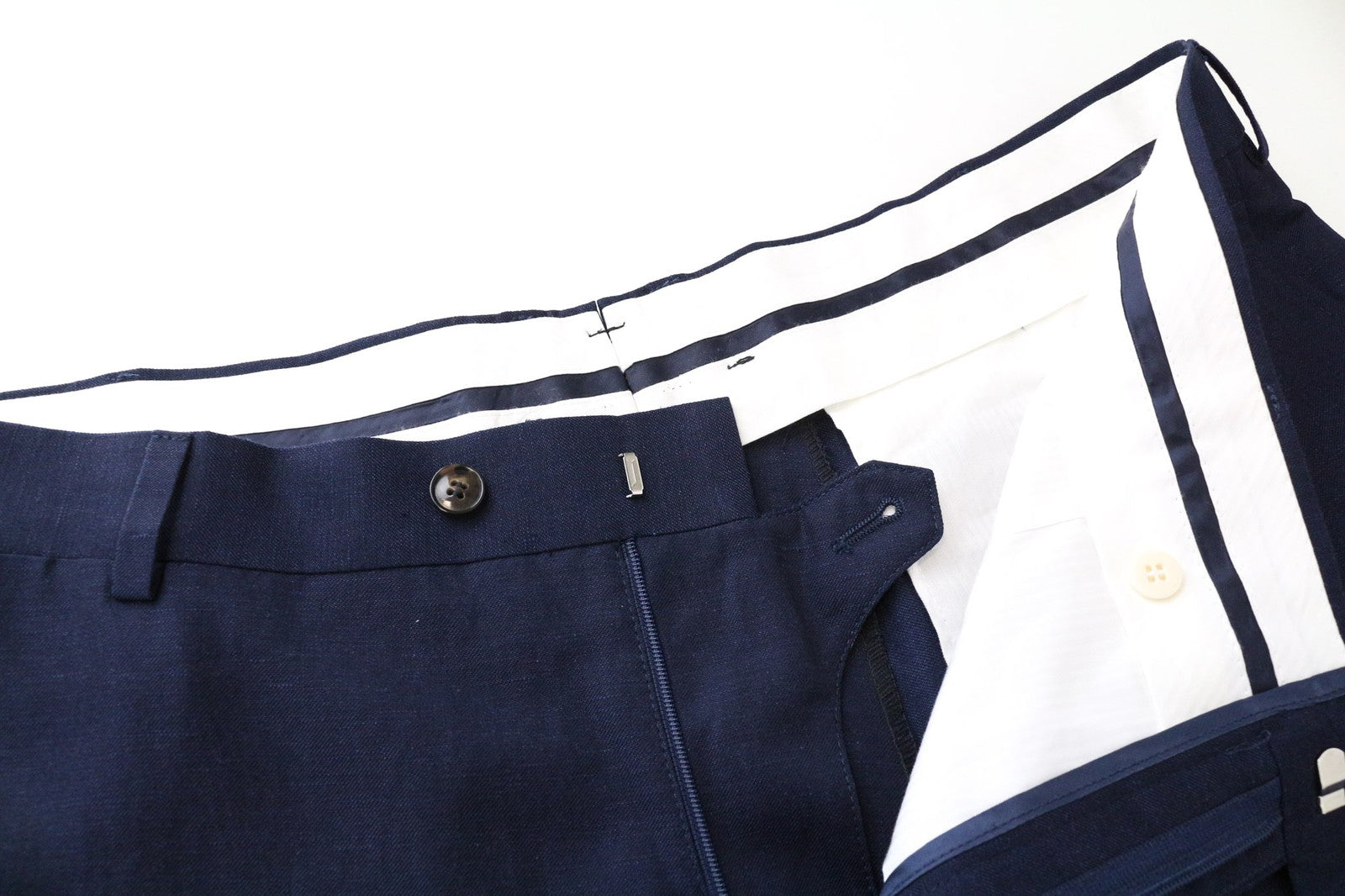 SUITSUPPLY Soho Men's Trousers UK48R Blue Slim Wool Linen Melange Flat-Front