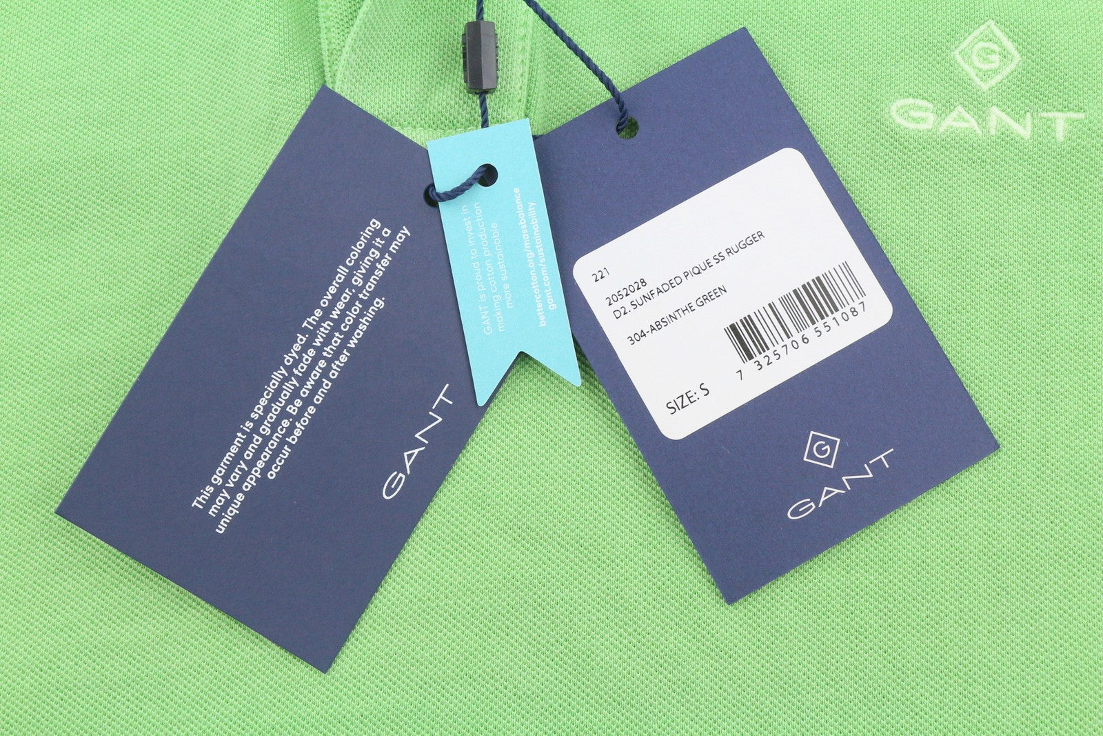 GANT Sunfaded Pique SS Rugger Men Polos S Absinthe Green Embroidered T-Shirt