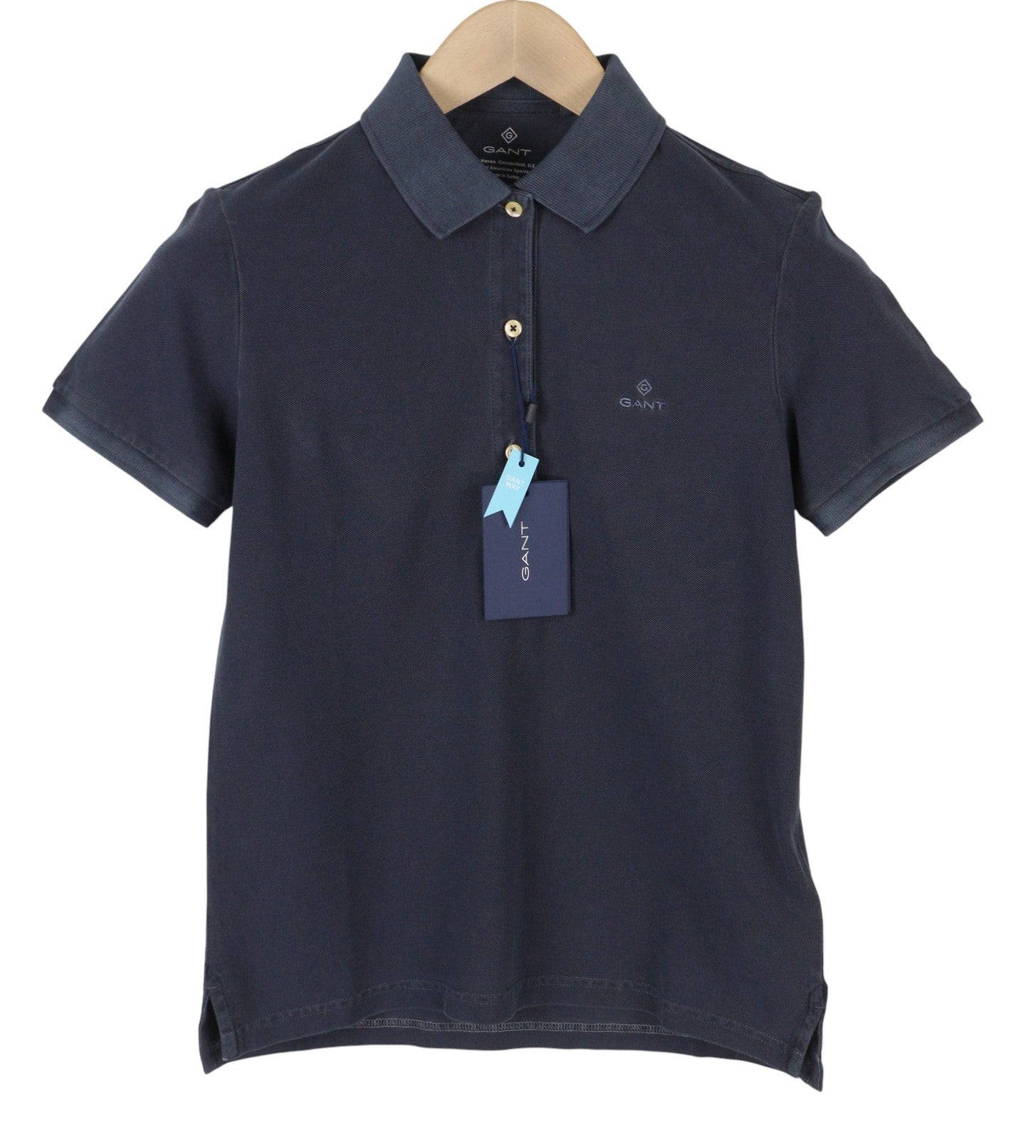 GANT Sunfaded SS Polo Pique Women T-Shirt S Evening Blue Embroidered Logo