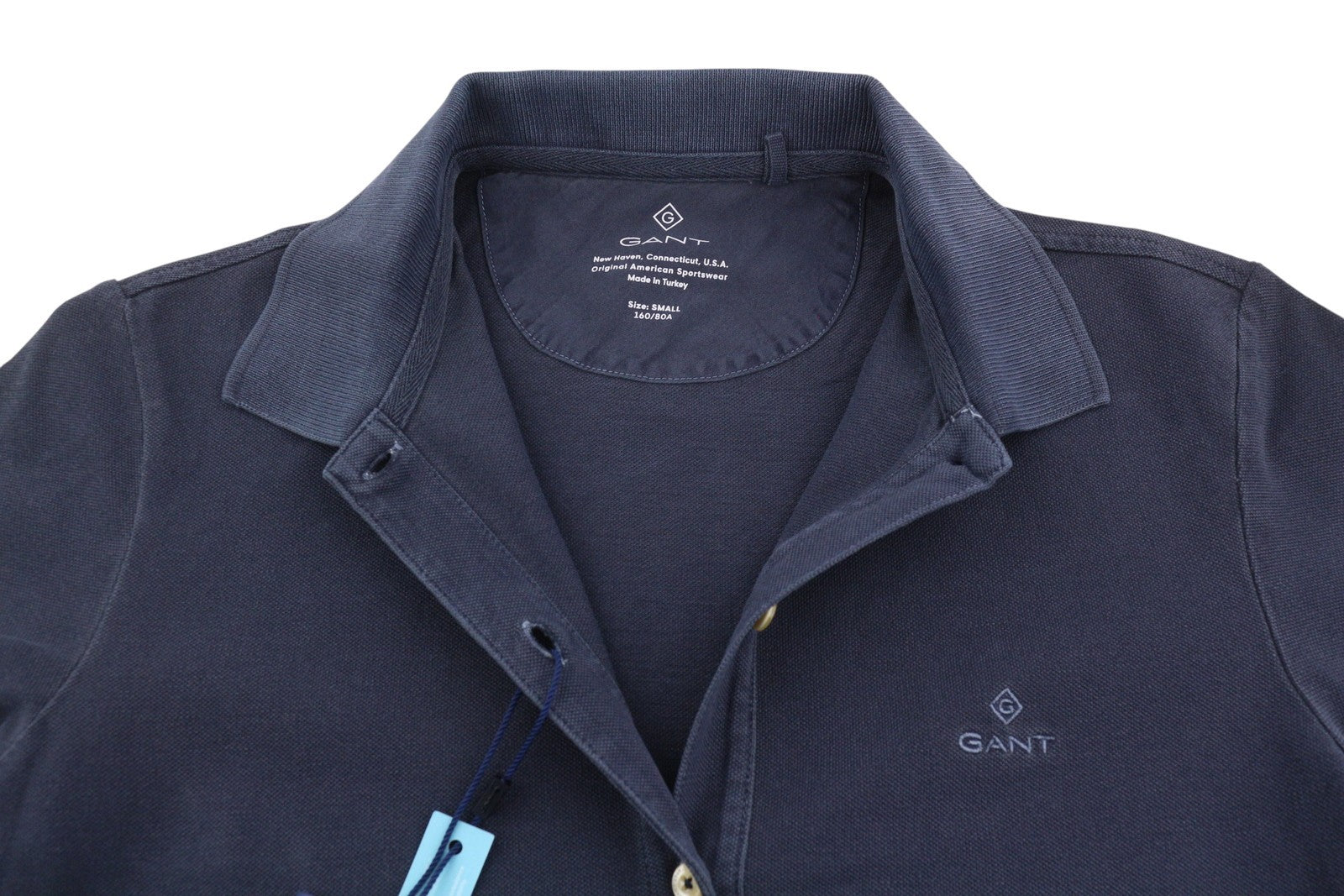 GANT Sunfaded SS Polo Pique Women T-Shirt S Evening Blue Embroidered Logo