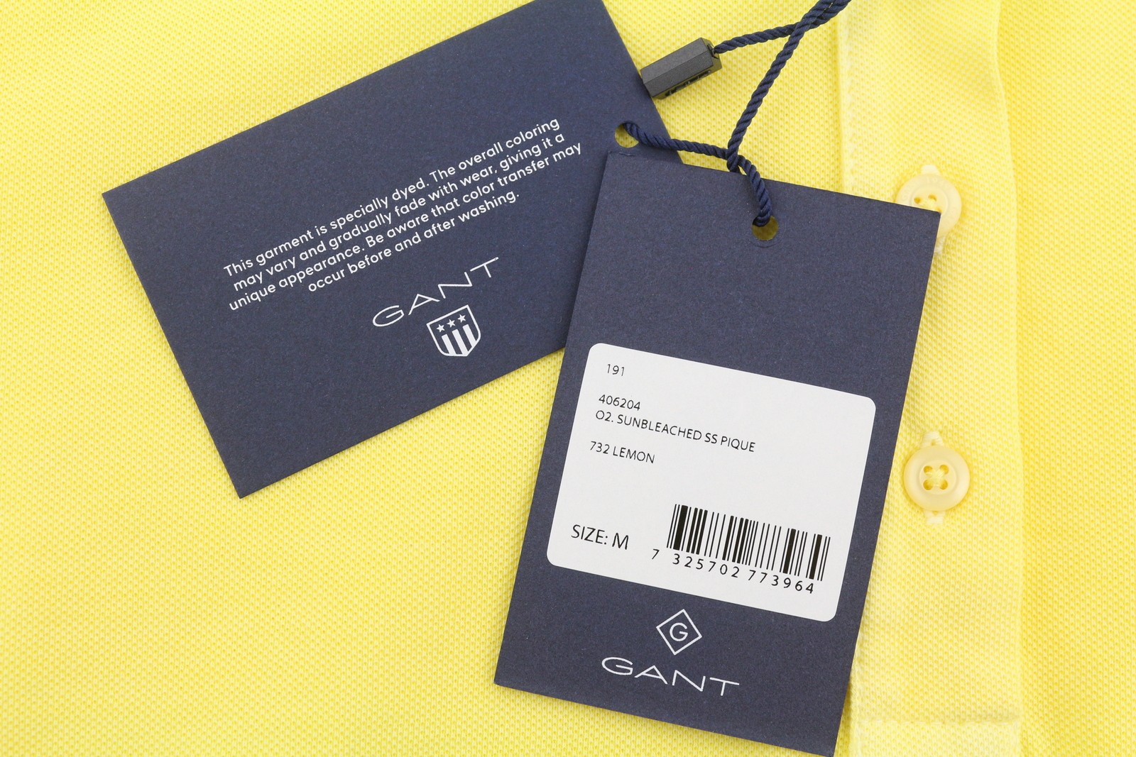 GANT Sunbleached SS Pique Women T-Shirt M Lemon Polo Short Sleeve Embroidered