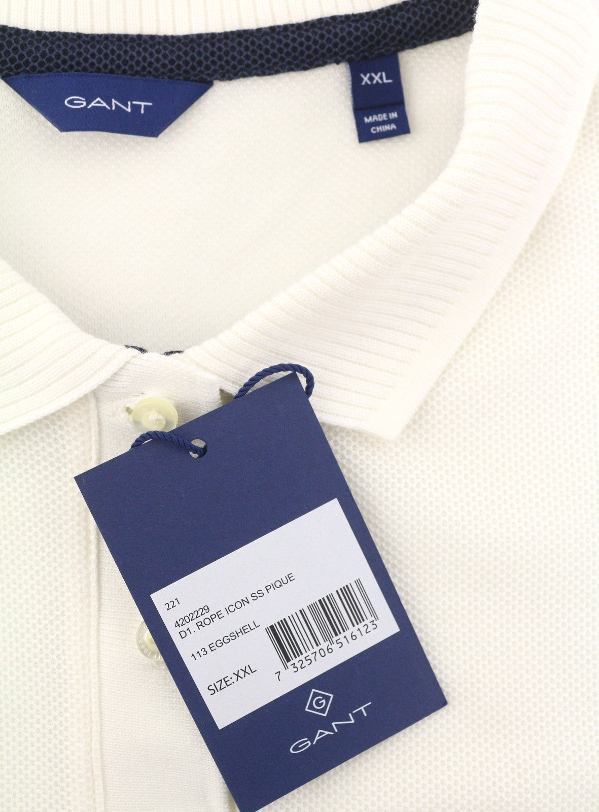 GANT Rope Icon SS Pique Women T-Shirt 2XL Eggshell Embroidered Logo Polo