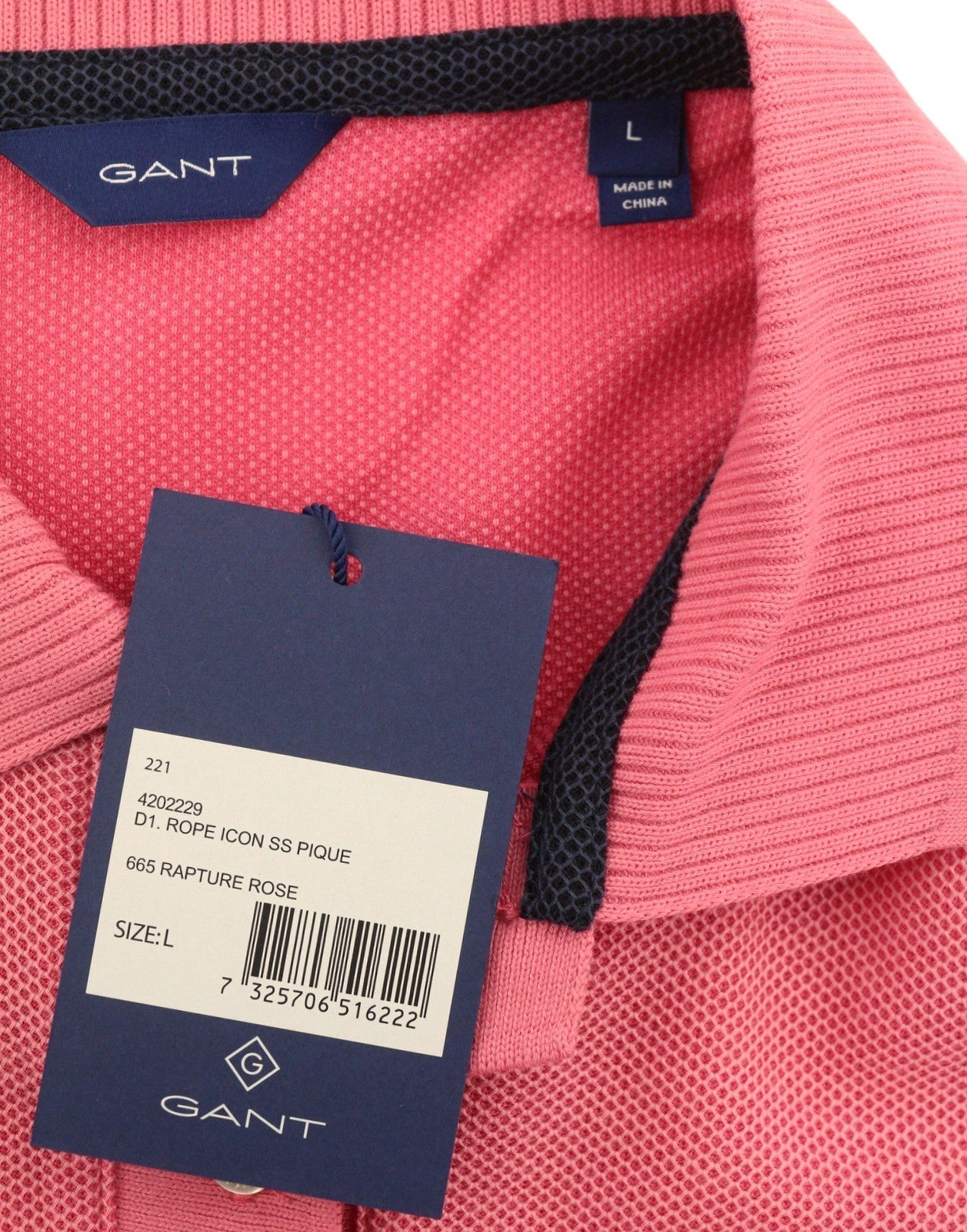 GANT Rope Icon SS Pique Women T-Shirt L Rapture Rose Embroidered Logo Polo